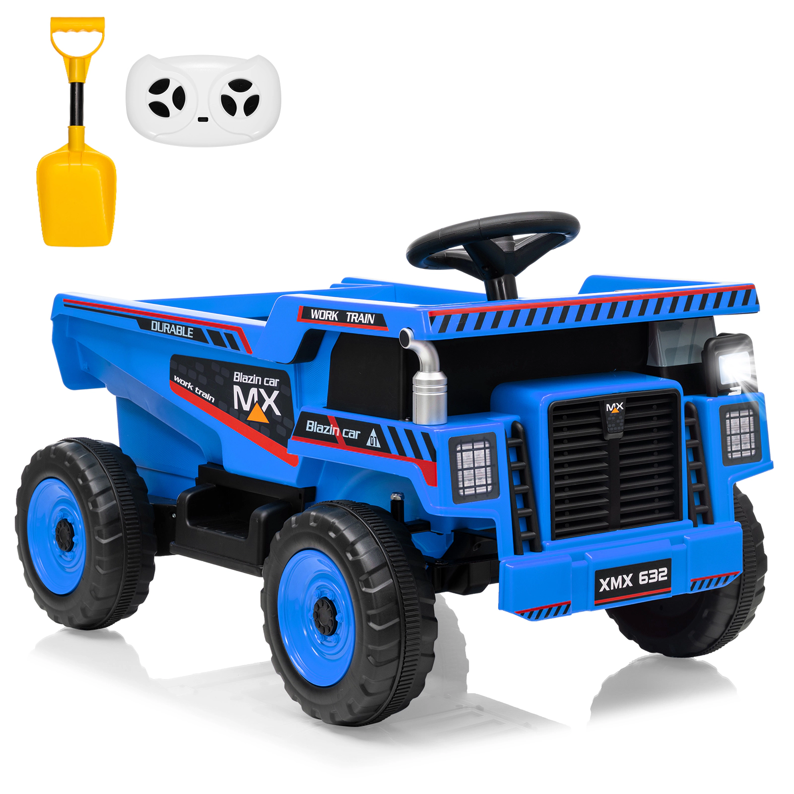 12V Kids Ride On Dump Truck, Electric Construction Vehicle with Remote Control, Bed,Suspension,LED Lights & Music