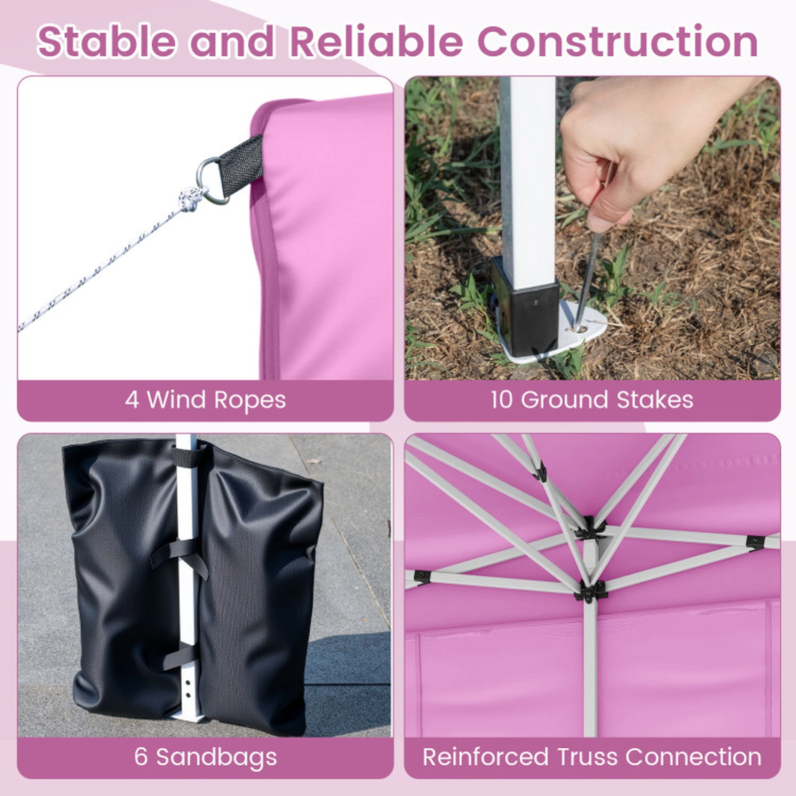 SUGIFT Pink 10-ft by 20-ft 3-Level UPF50+ Carbon Steel Pop Up Canopy Tent with 6 Sidewalls and Wheeled Bag