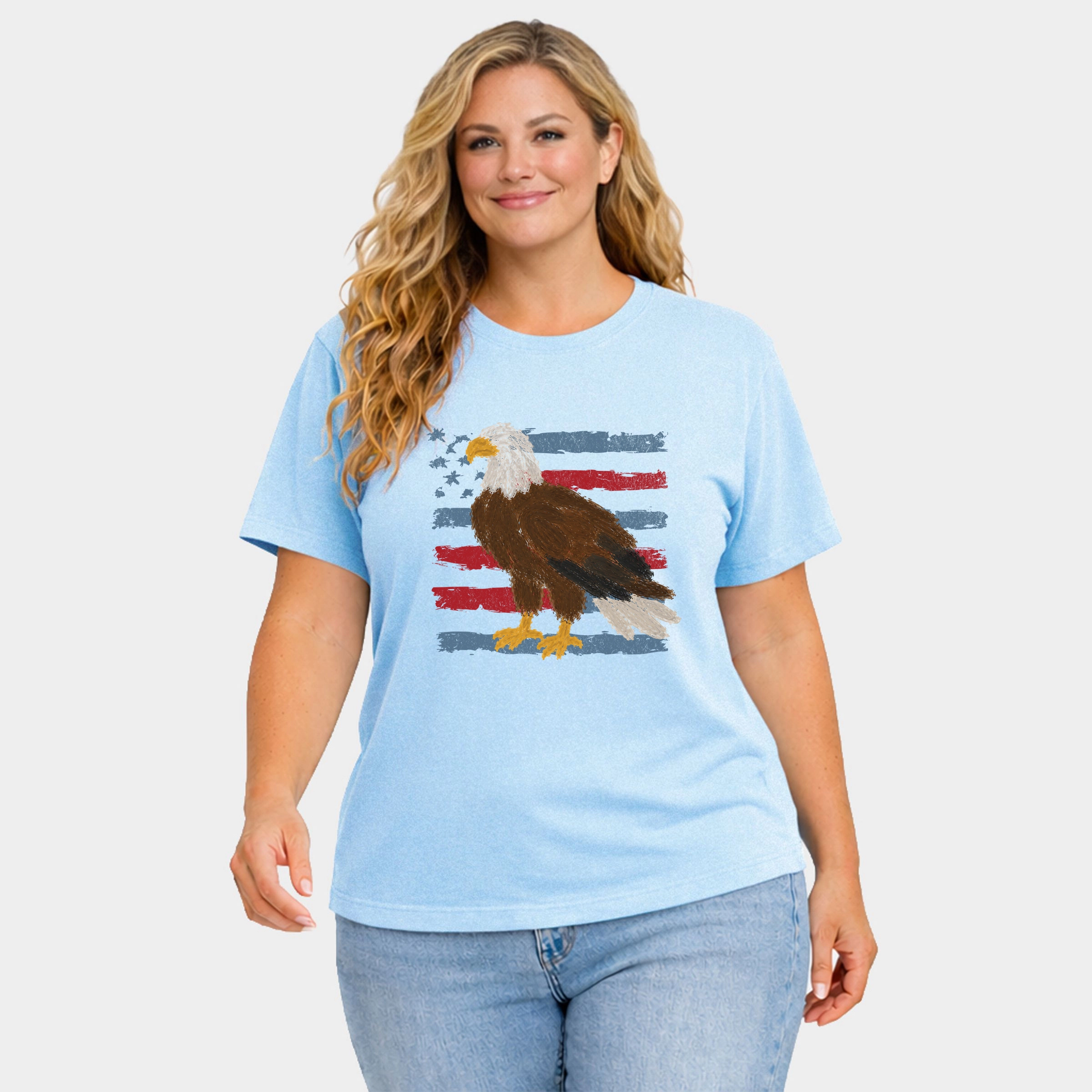 Simply Sage Market - Women's Plus Sized Garment Dyed Graphic T-Shirt Bald Eagle Patriotic Flag