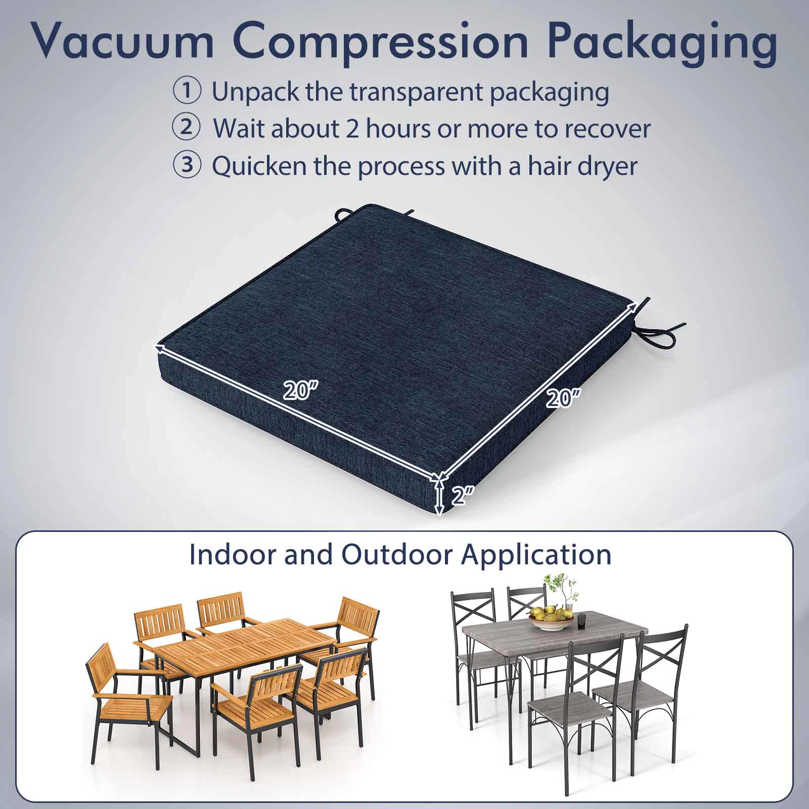 LJG Outdoor Chair Cushion Set of 2 Waterproof Fade-Resistant Olefin Seat Cushions