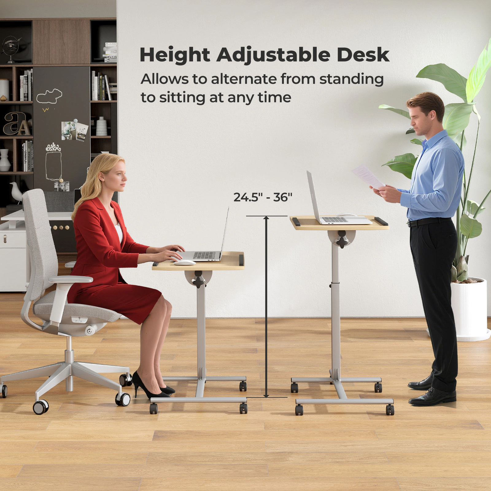 SUGIFT 23.5-in 5-Level Height Adjustable Rolling Laptop Table with Tilting Top Steel Frame and Lockable Wheels