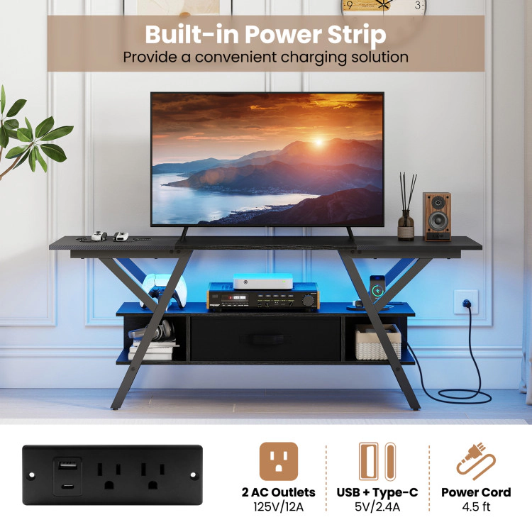 Hivvago Tv Stand For 65 Inch Tvs With Power Outlets And Led Lights