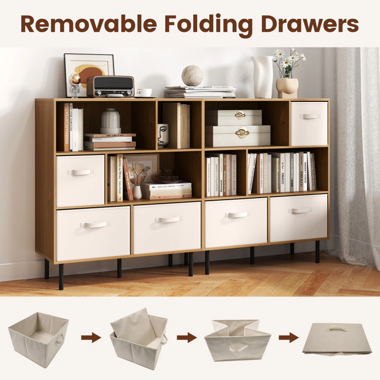 Hivvago 6-Cube Bookshelf with 3 Removable Folding Fabric Drawers for Living Room