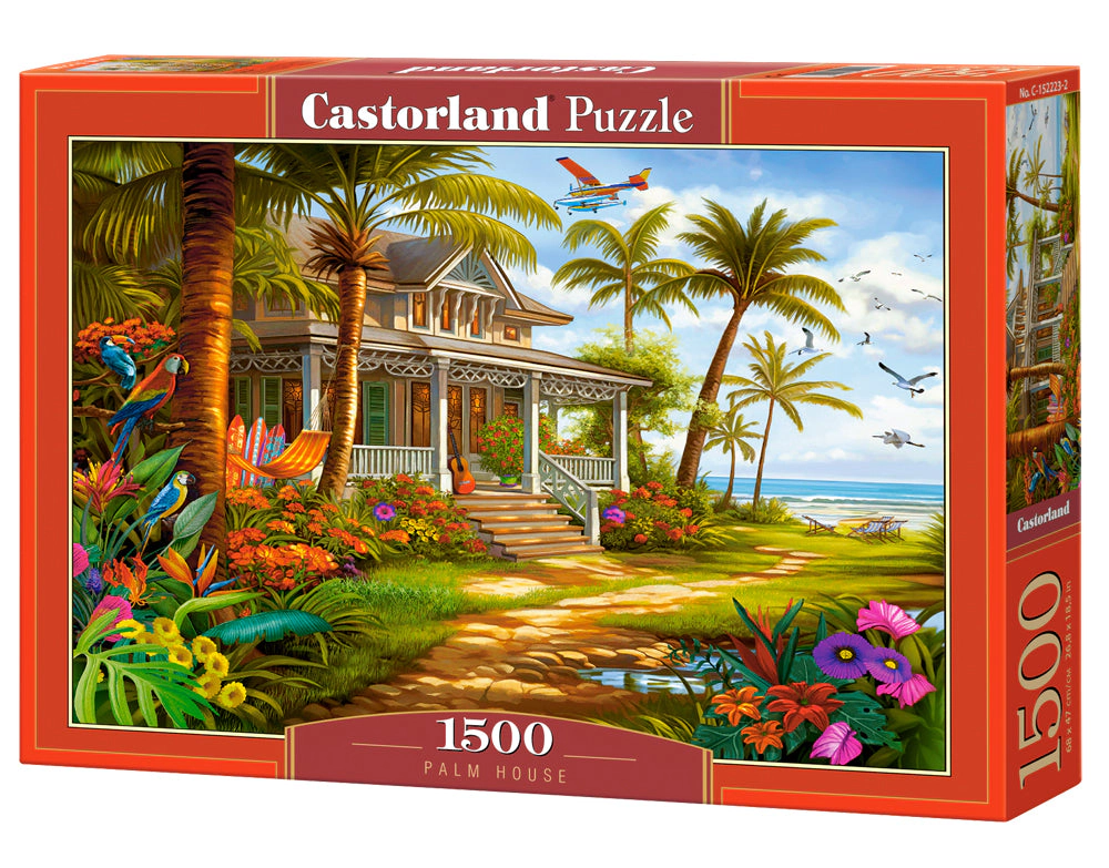 CASTORLAND 1500 Piece Jigsaw Puzzles, Palm House, Beach house, Colorful flowers, Tropical oasis, C-152223-2