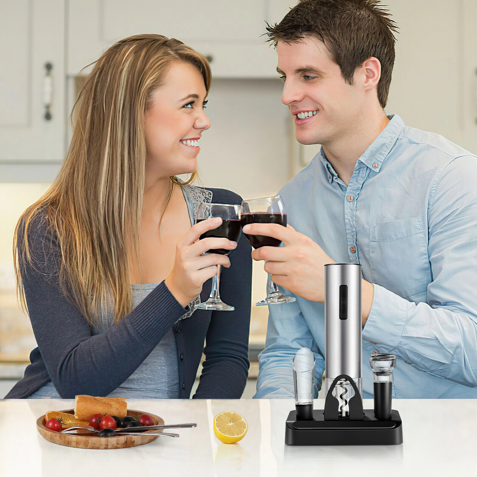 SlickBlue Black 6-Piece Electric Wine Bottle Opener Set with Accessories