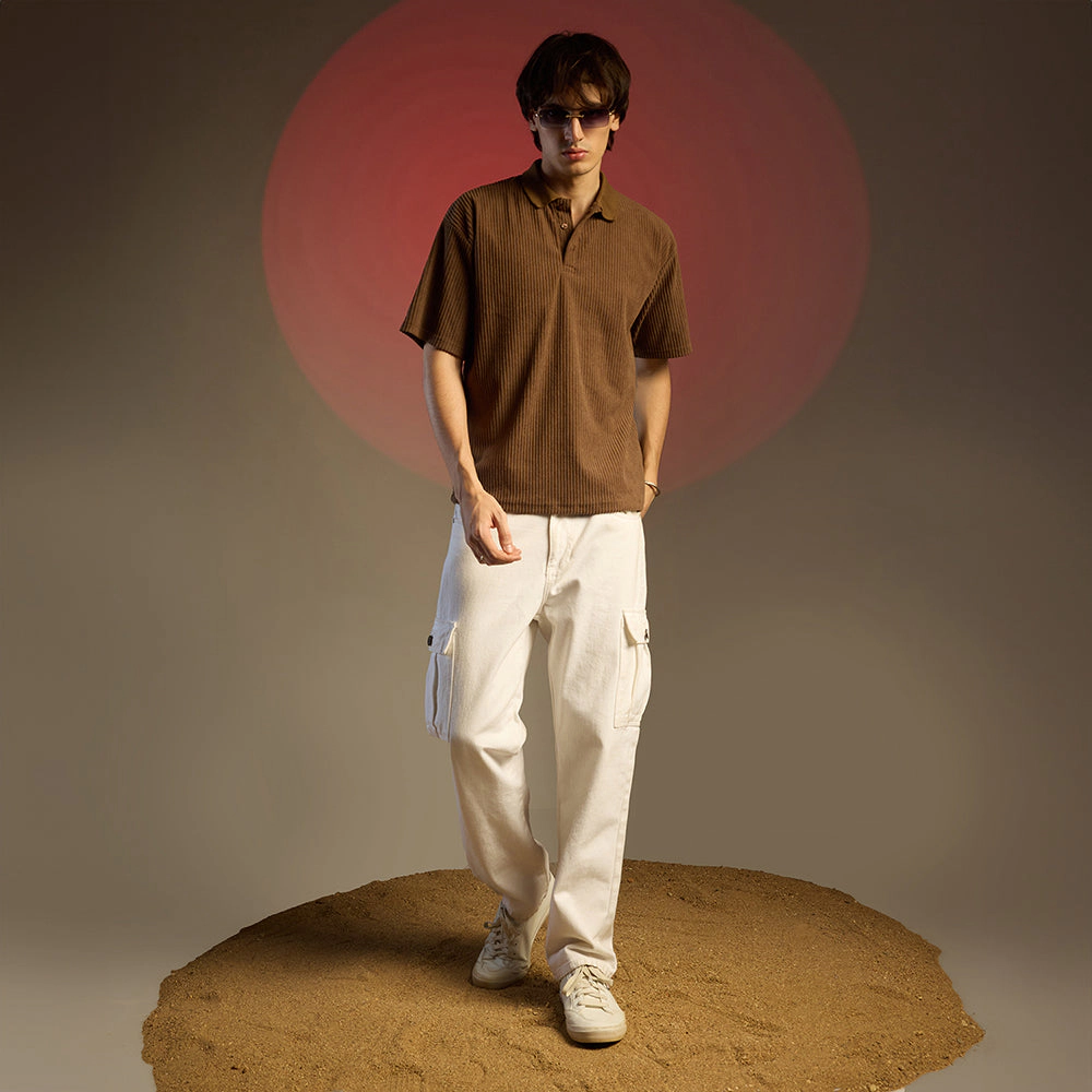 Ribbed Oversized Polo T-Shirt
