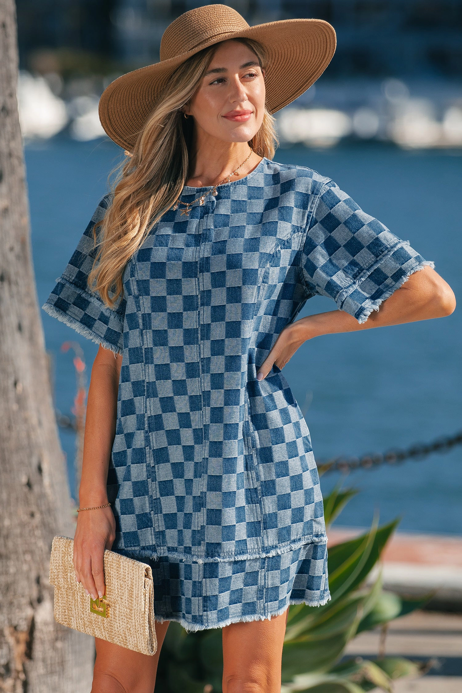 Threaded Pear Women's Jessie Hem Checkered Mini Dress