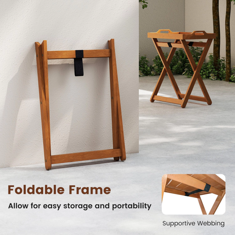 Hivvago Outdoor Wood Tray Table Portable Side End Table With Folding Frame