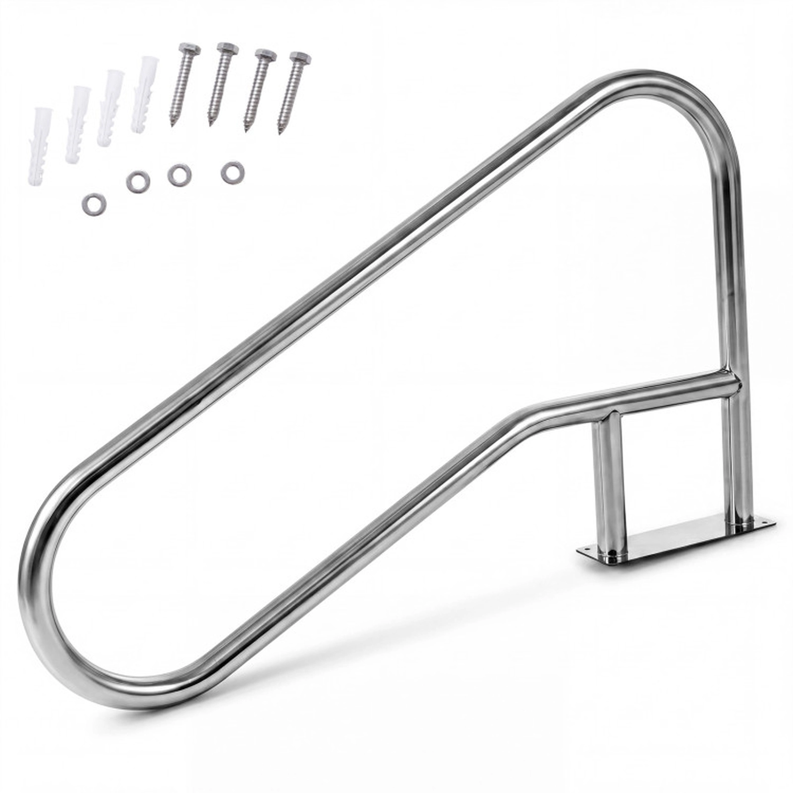 SUGIFT Curved Pool Handrail with Mount Base Plate for Swimming Pools and Hot Tubs Silver