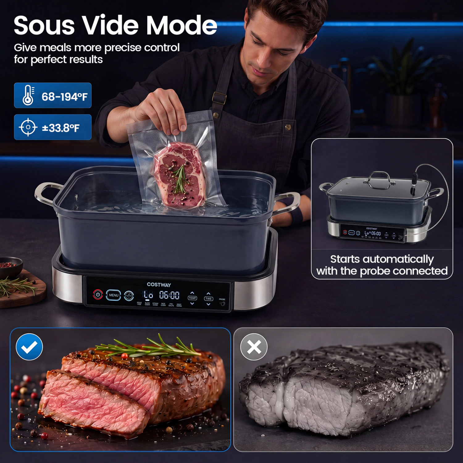 LJG 6-in-1 Programmable Slow Cooker with Keep Warm Functions and Adjustable Timer Control