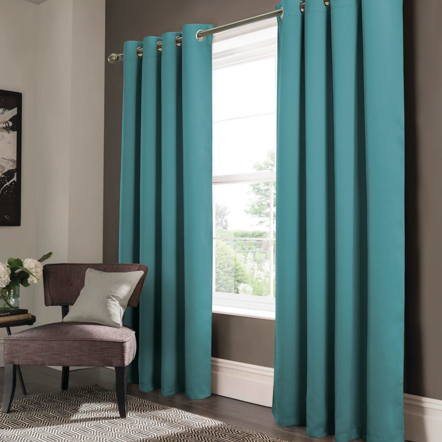 RT Designer Collection Anchorage Blackout Grommet Luxurious Modern Design Curtain Panel 54" x 95" Turquoise