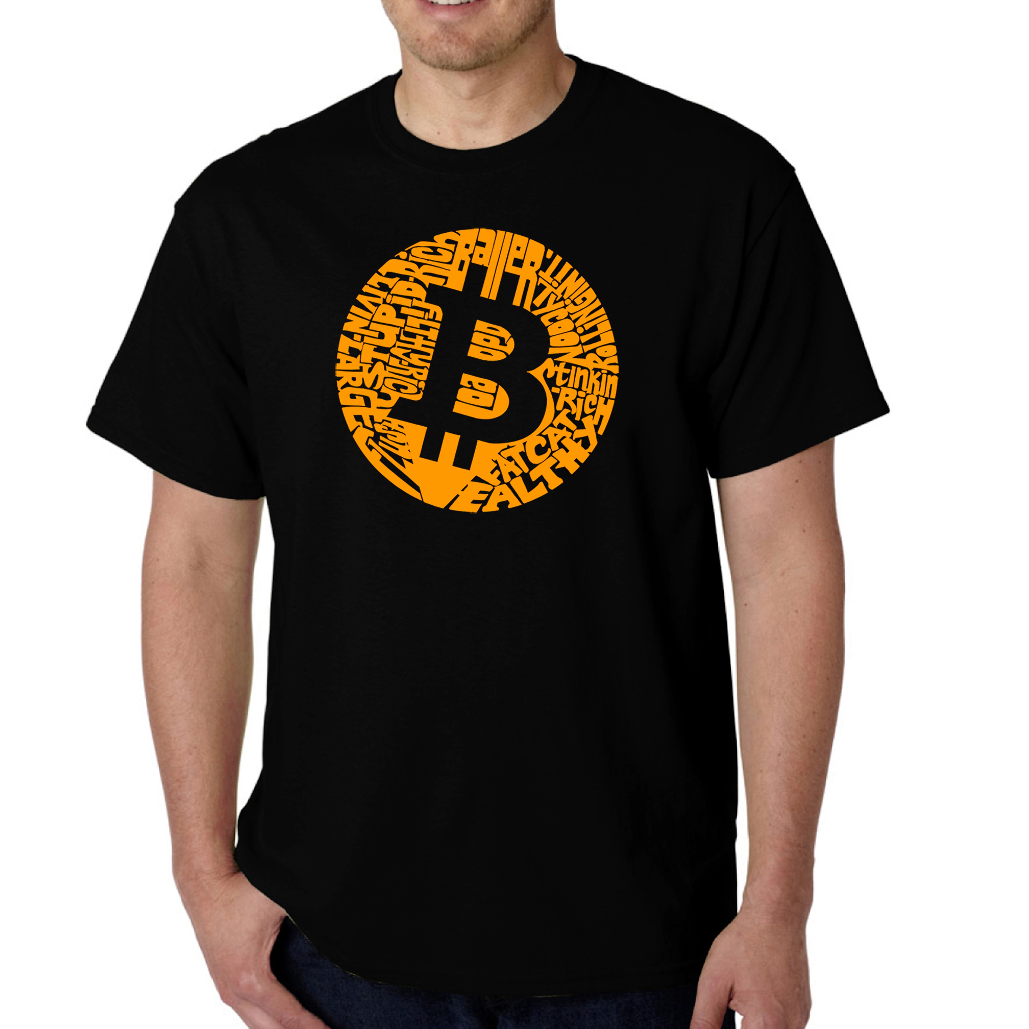 LA Pop Art Men's Bitcoin Word T-Shirt, Crew Neck, Short Sleeve