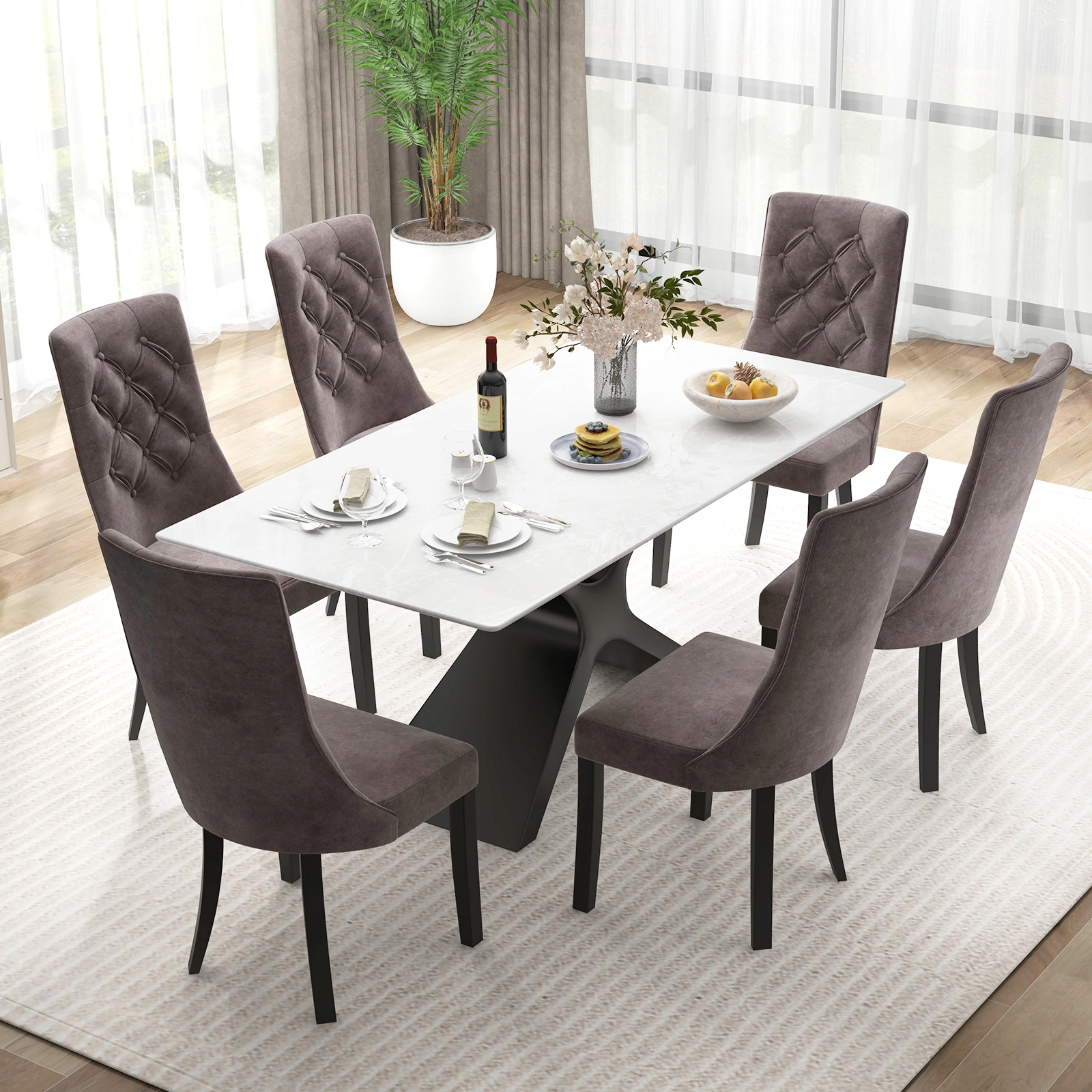LJG Tufted Dining Chairs Set of 2 with High Backrest and Padded Seat