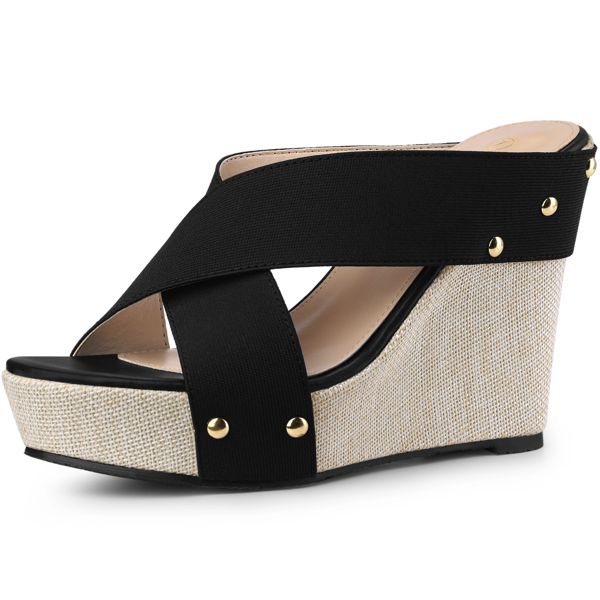 BLISSFUL STEP Women's Open Toe Platform Linen Slide Wedge Sandals