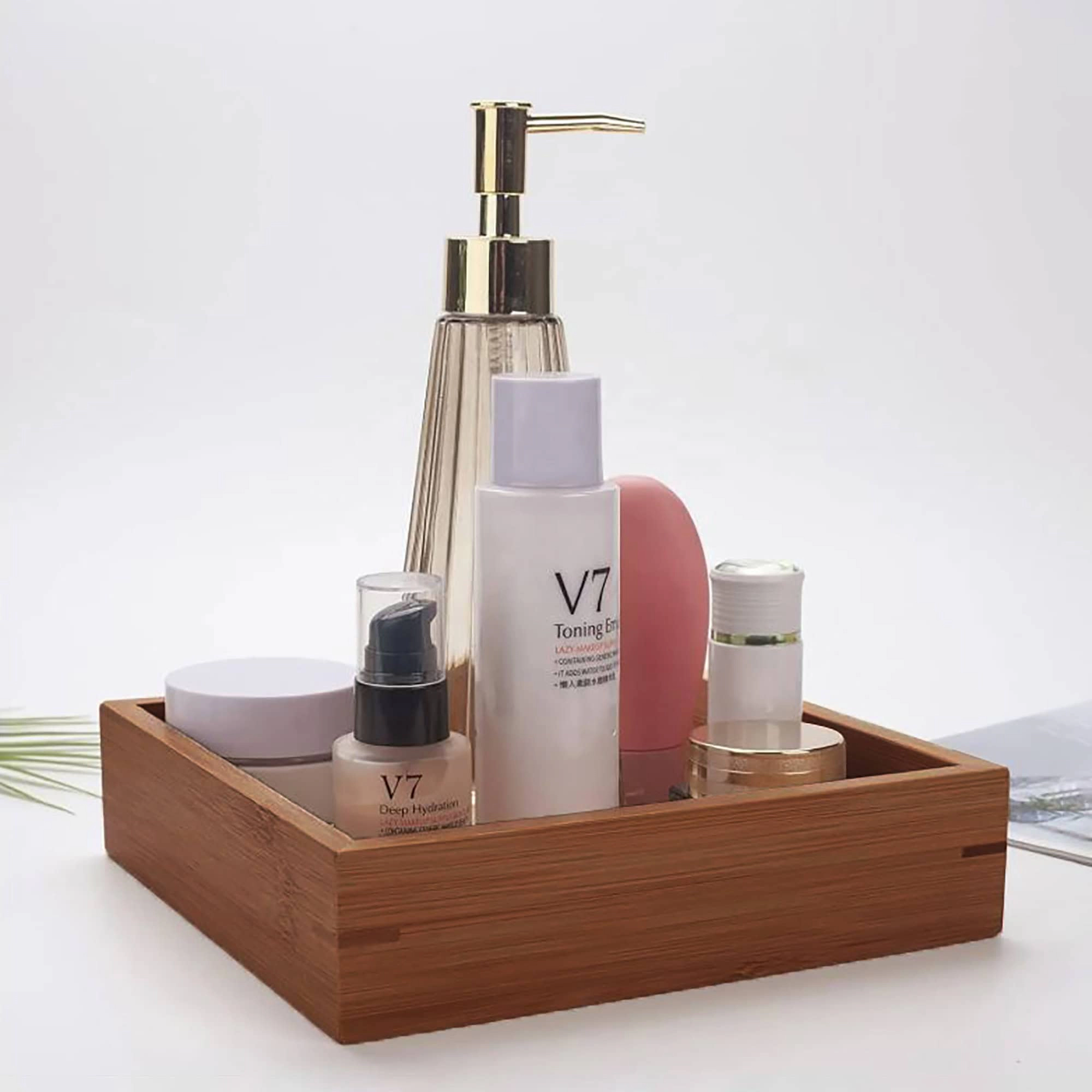 Evideco French Home Goods Acacia Wood Square Vanity Tray 6 x 6 x 1.6 in