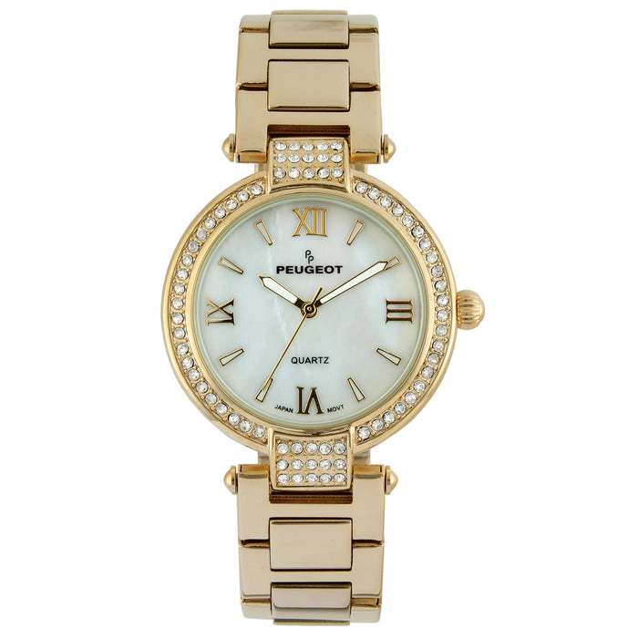 Peugeot Women 38mm Gold Plated Bracelet Watch With Crystal Bezel
