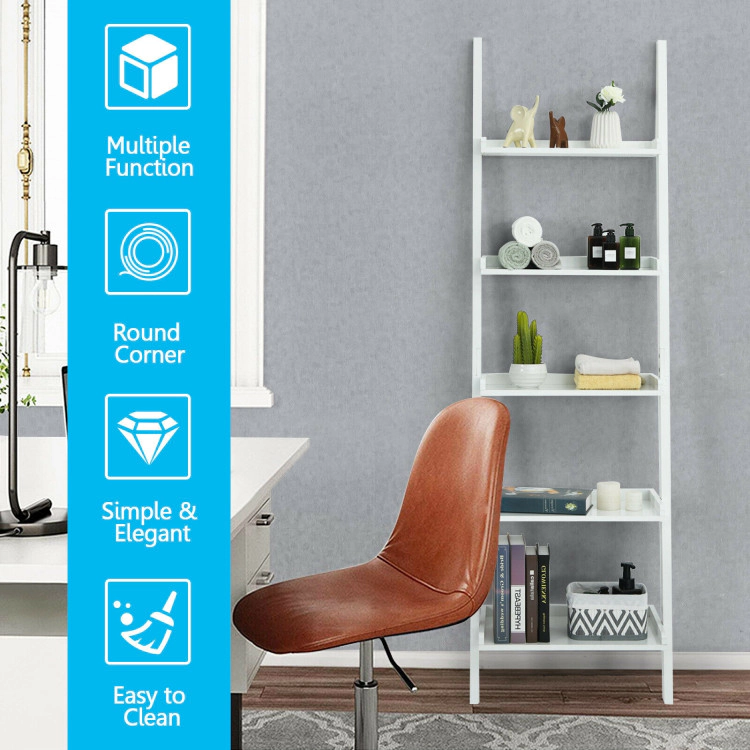 Hivvago 5-Shelf Ladder Bookcase with Freestanding Storage and Display