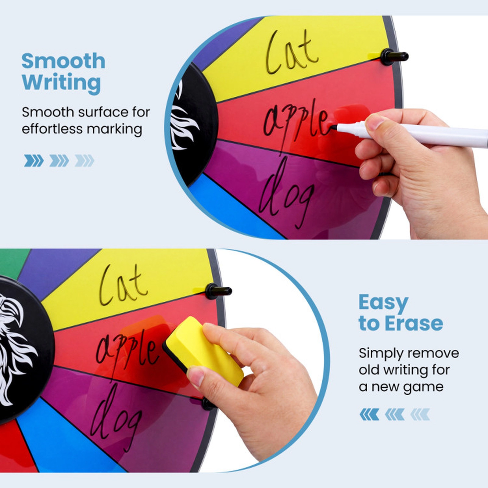 SUGIFT 20-in 14-Slot Acrylic Spin Prize Wheel with Blackboard Marker Spare Pointer and Chalkboard Eraser