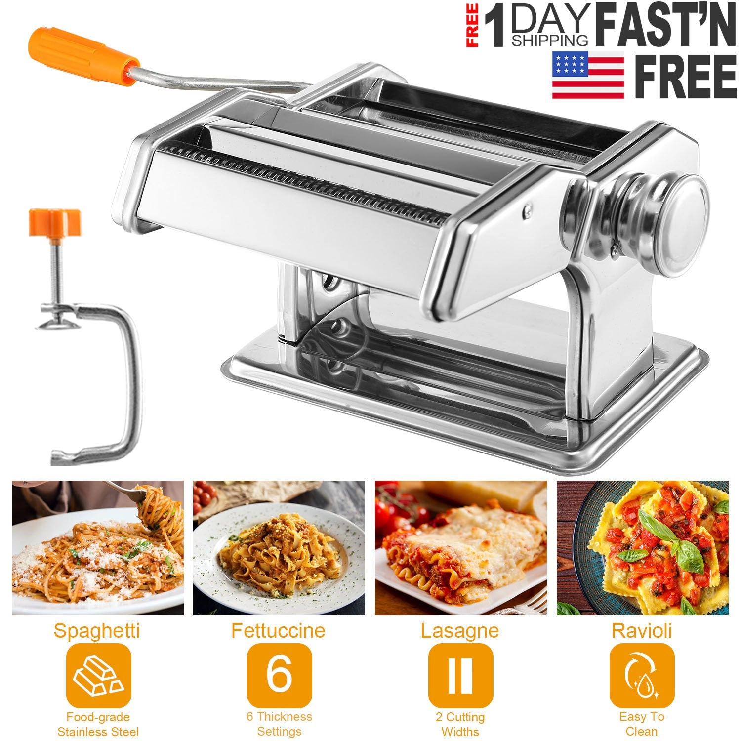 GBruno Stainless Steel Pasta Maker Roller Machine