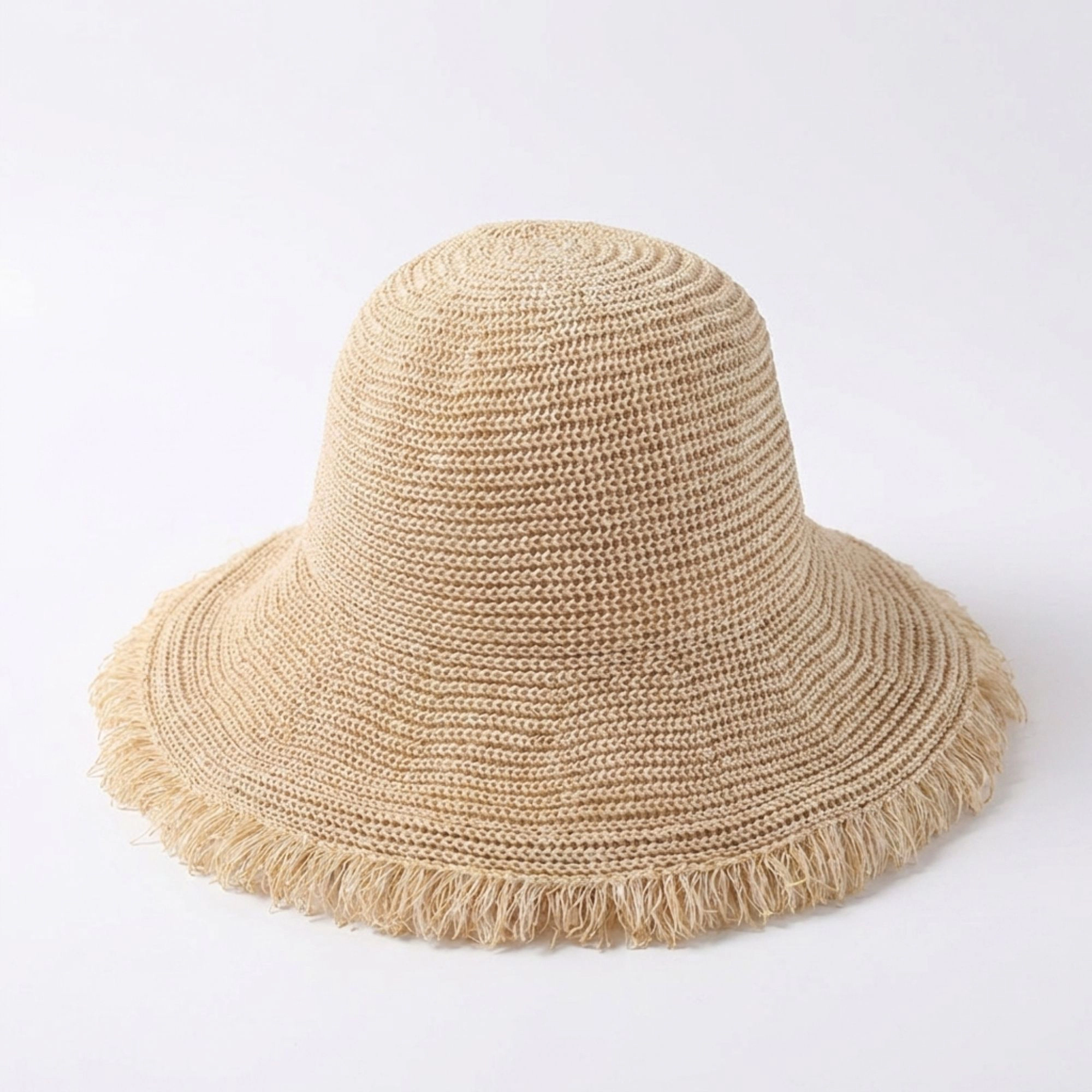 Anna-Kaci Women's Wide Brim Sun Hat with Frayed Edge and Lightweight Open Weave