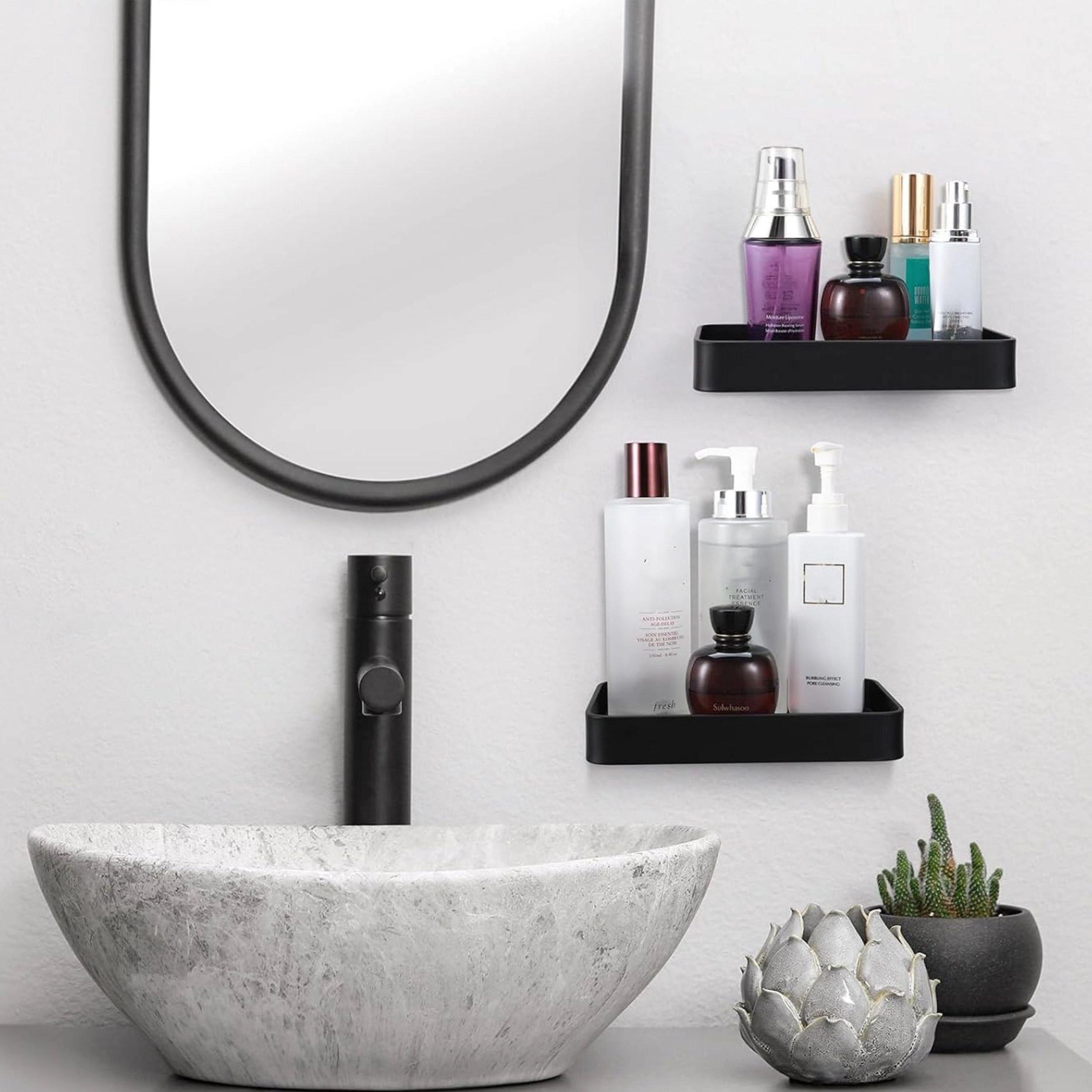 Stock Preferred Wall Mounted Glass Floating Bathroom Shelf Organizer