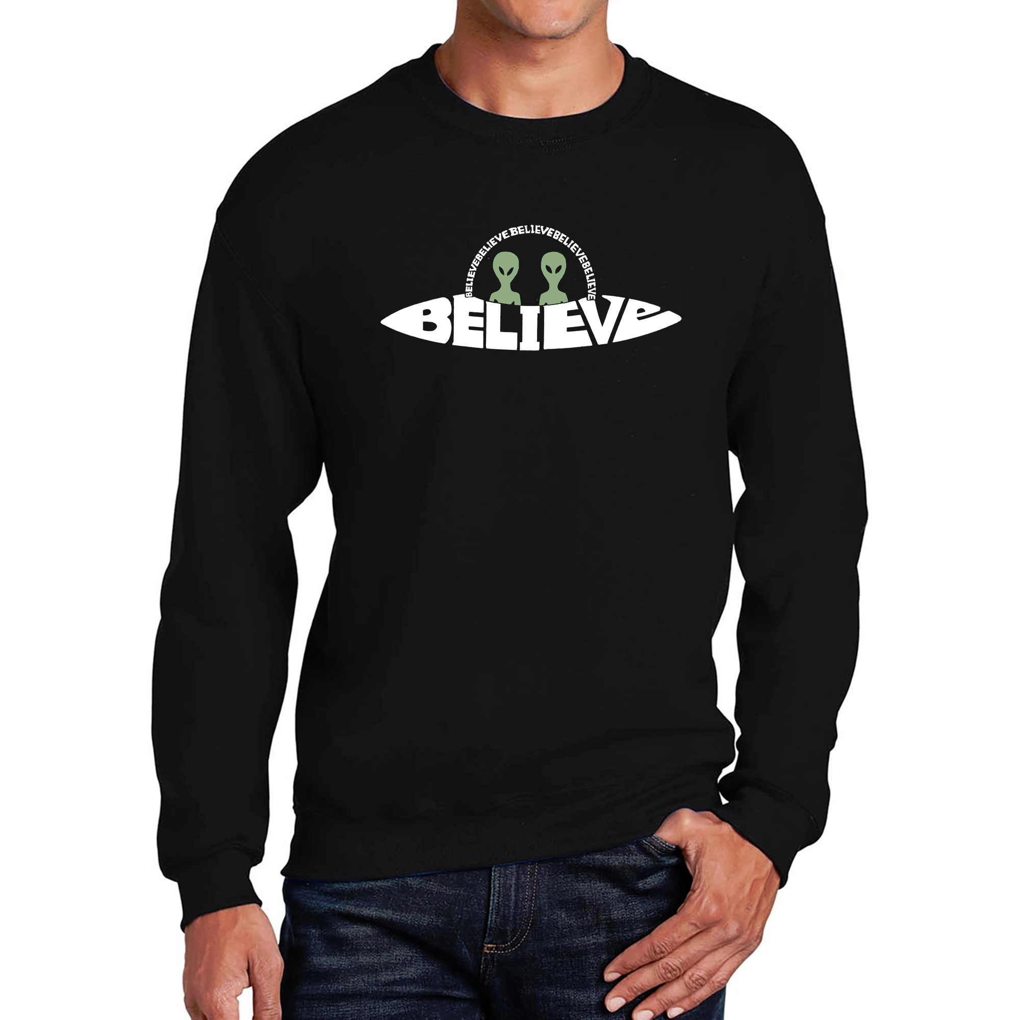 LA Pop Art Believe UFO - Men's Word Crew Sweatshirt