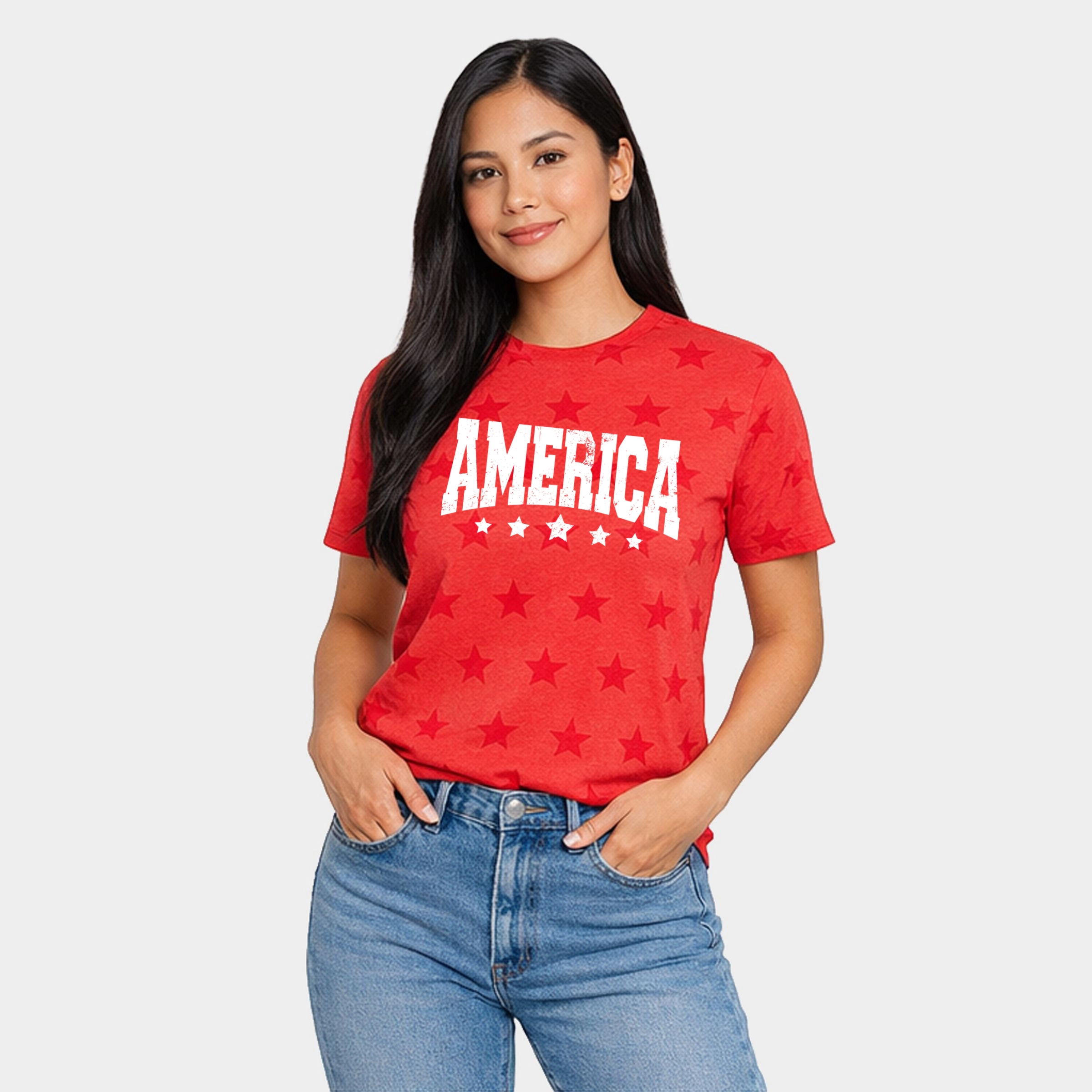 Simply Sage Market - America Varsity Star Distressed Women's Short Sleeve Tee