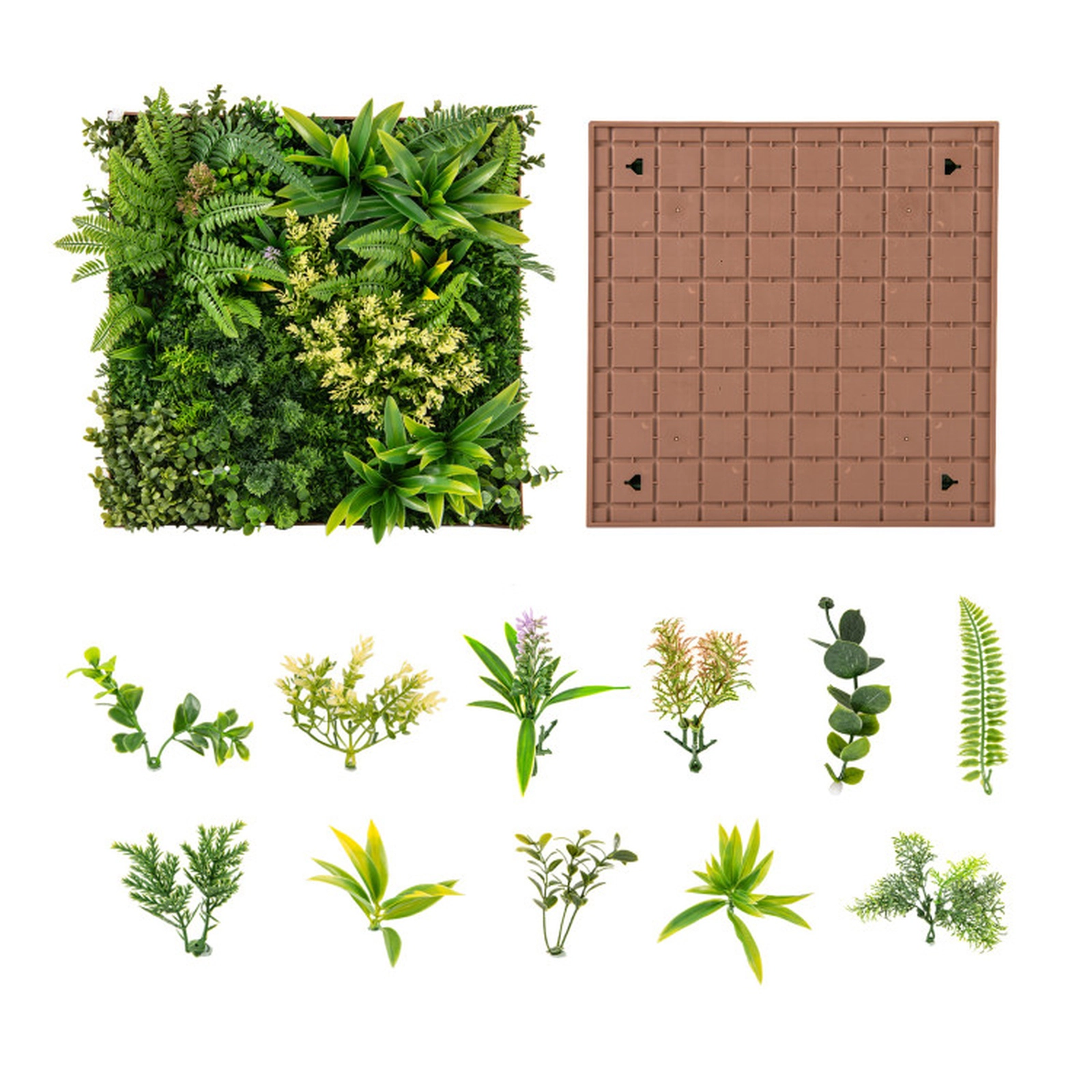 SUGIFT 20-in x 20-in 11 Mixed Plant Types 3D Hanging Greenery Hedge Wall Panel 16 Metal Buckles 7.5-lb Green