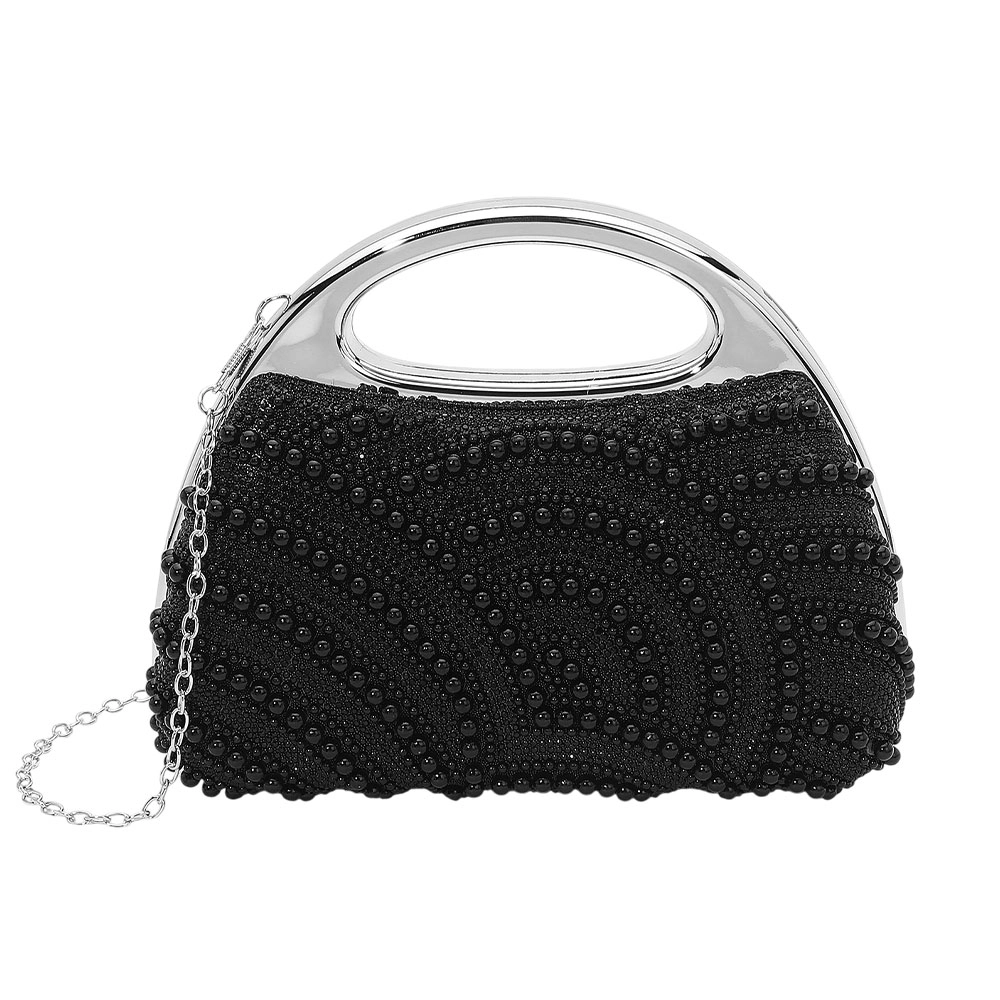 FASHNZFAB Pearl Rhinestone Embellished Evening Clutch Crossbody Bag