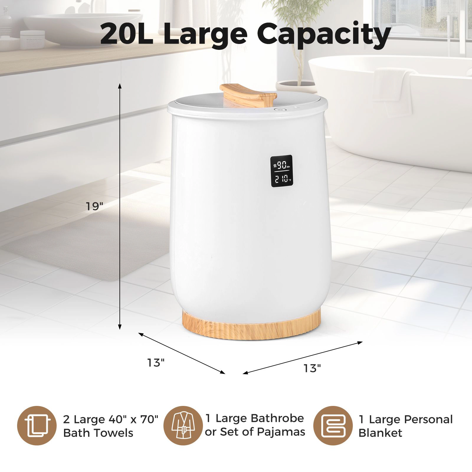 SlickBlue Large Towel Warmer Bucket, 20L, LED Display, 450W