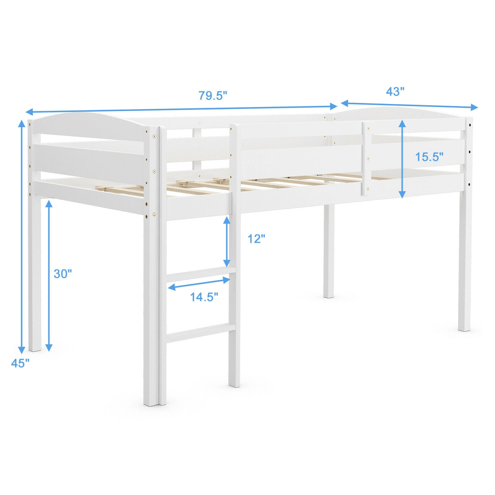 SUGIFT Wooden Twin Low Loft Bunk Bed with Guard Rail and Ladder 350-lb Capacity Twin Size White Dark Brown