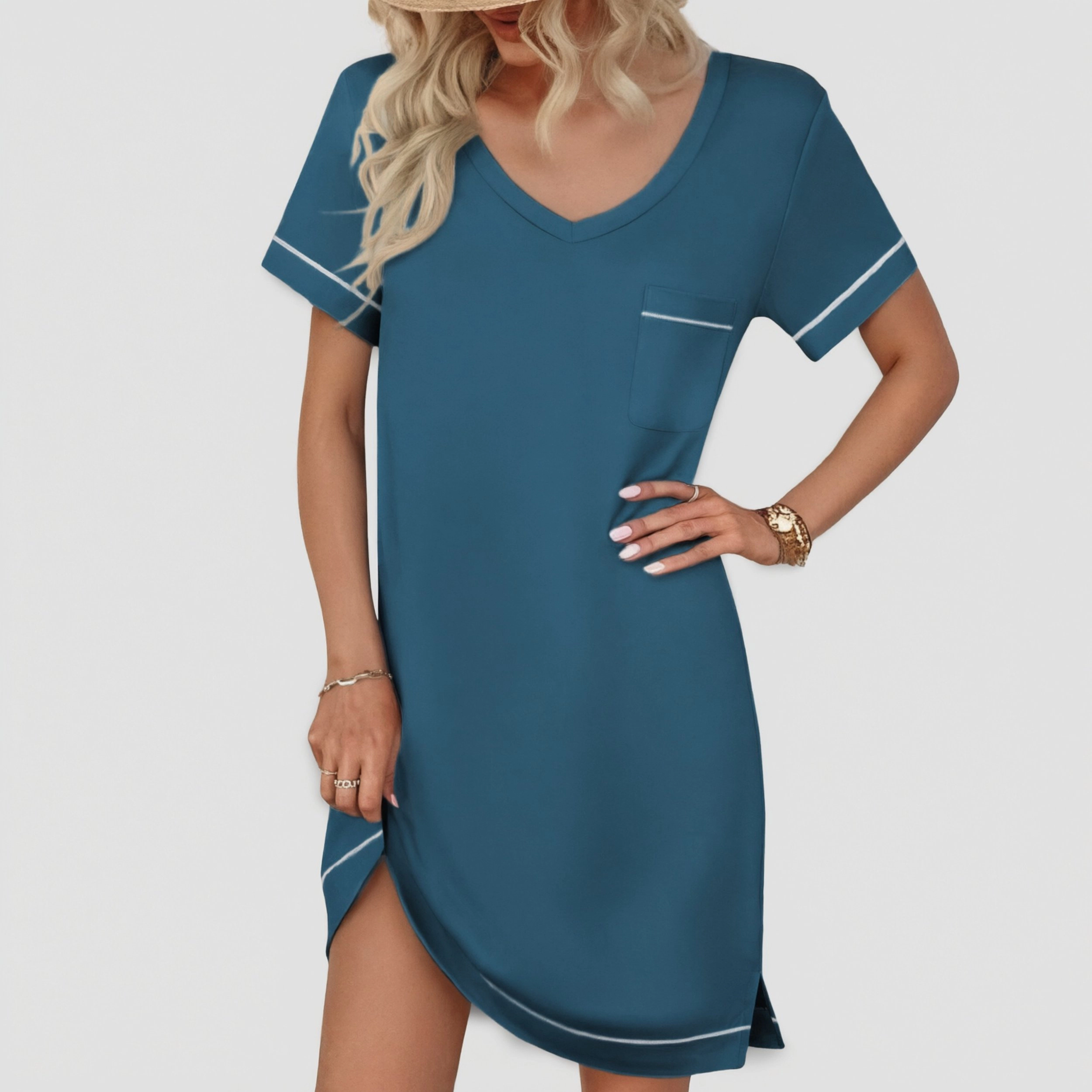 Ekouaer Womens Nightgowns for Women Short Sleeves V Neck Sleepwear  Nightshirt Tshirts Dress