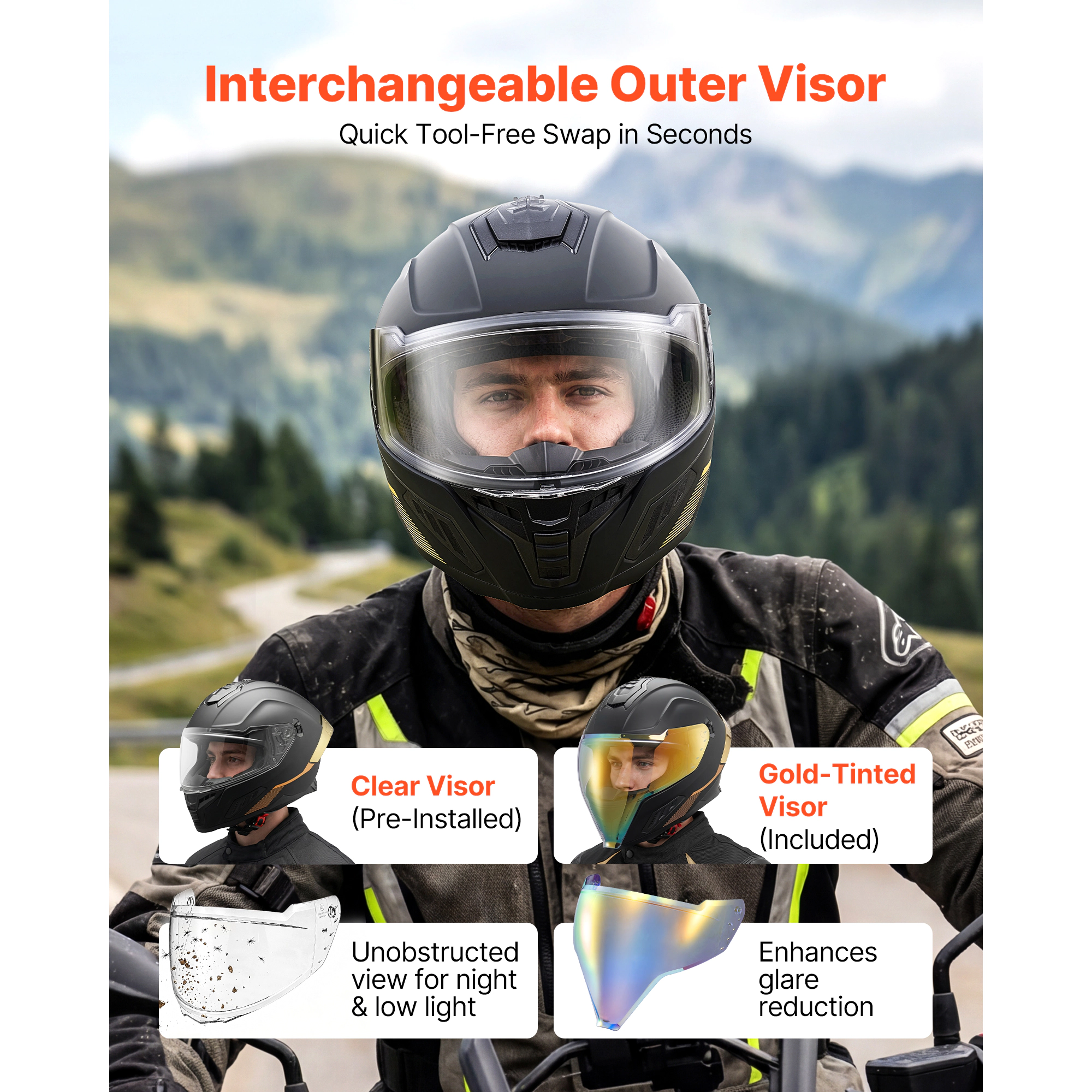 HONGGE Full Face Motorcycle Helmets, Dual-Visor Motorcycle Street Bike Helmet
