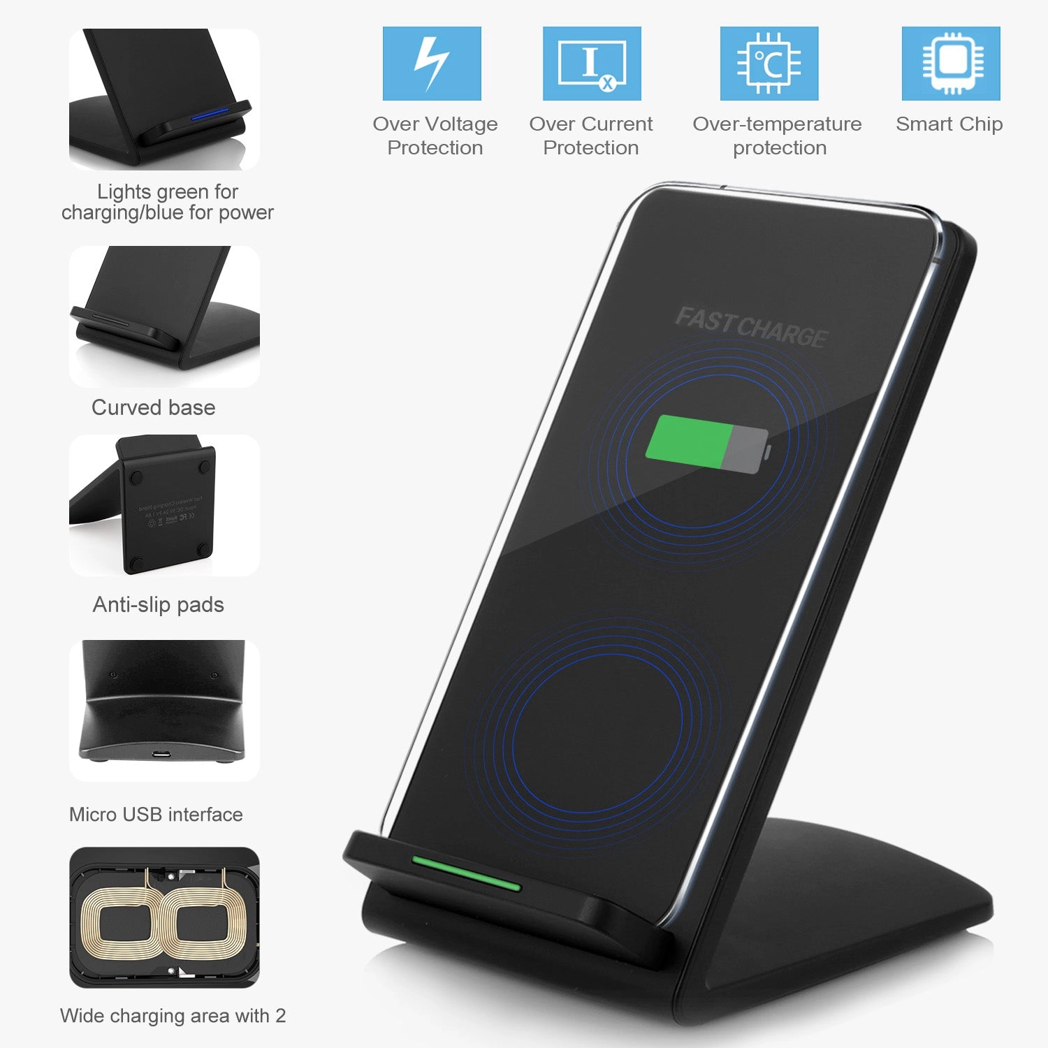 GBruno Dual-Coil 10W Qi Wireless Charging Stand