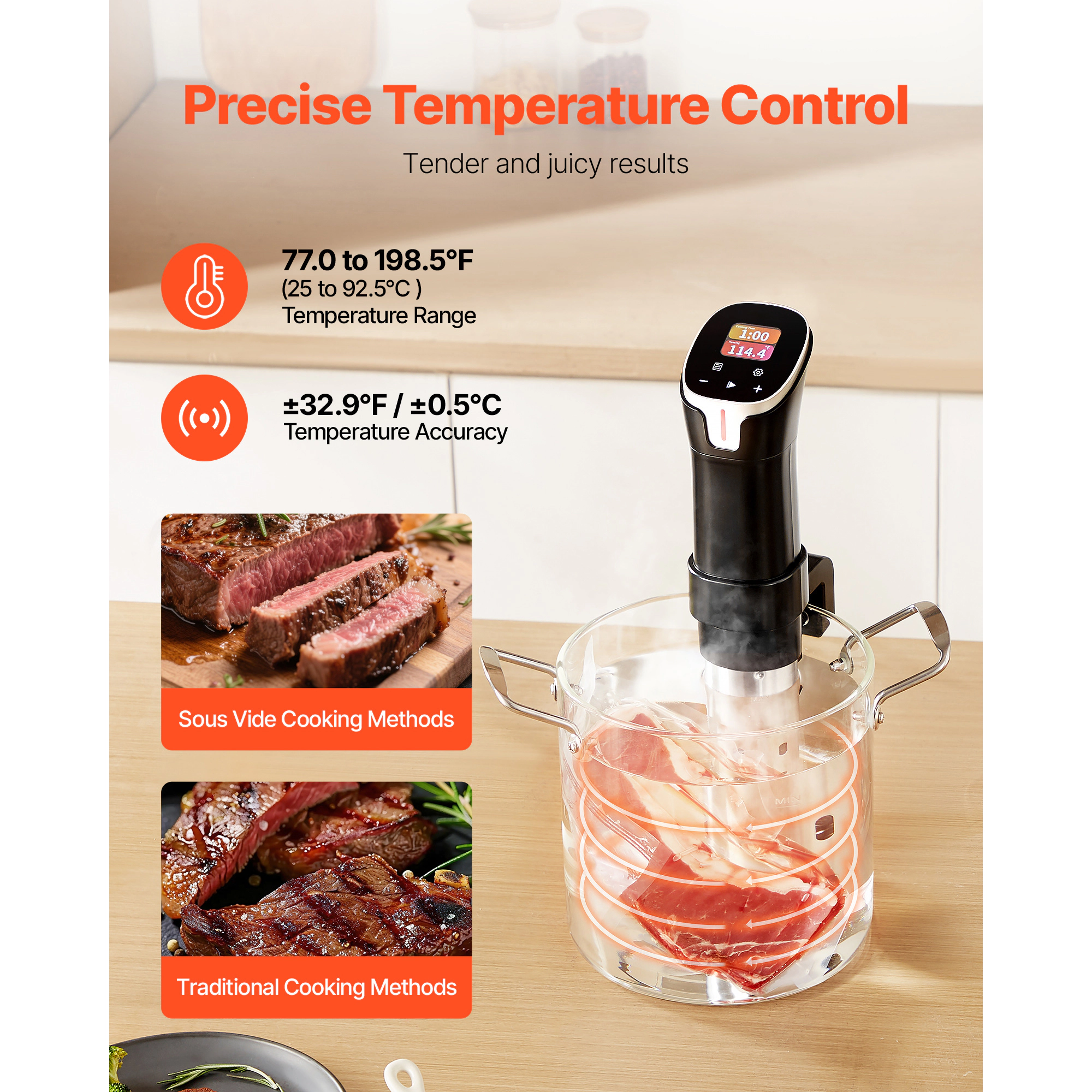 HONGGE Sous Vide Precision Cooker 1100W Sous-Vide Cooking Machine Immersion Circulator with Temperature & Timer Control