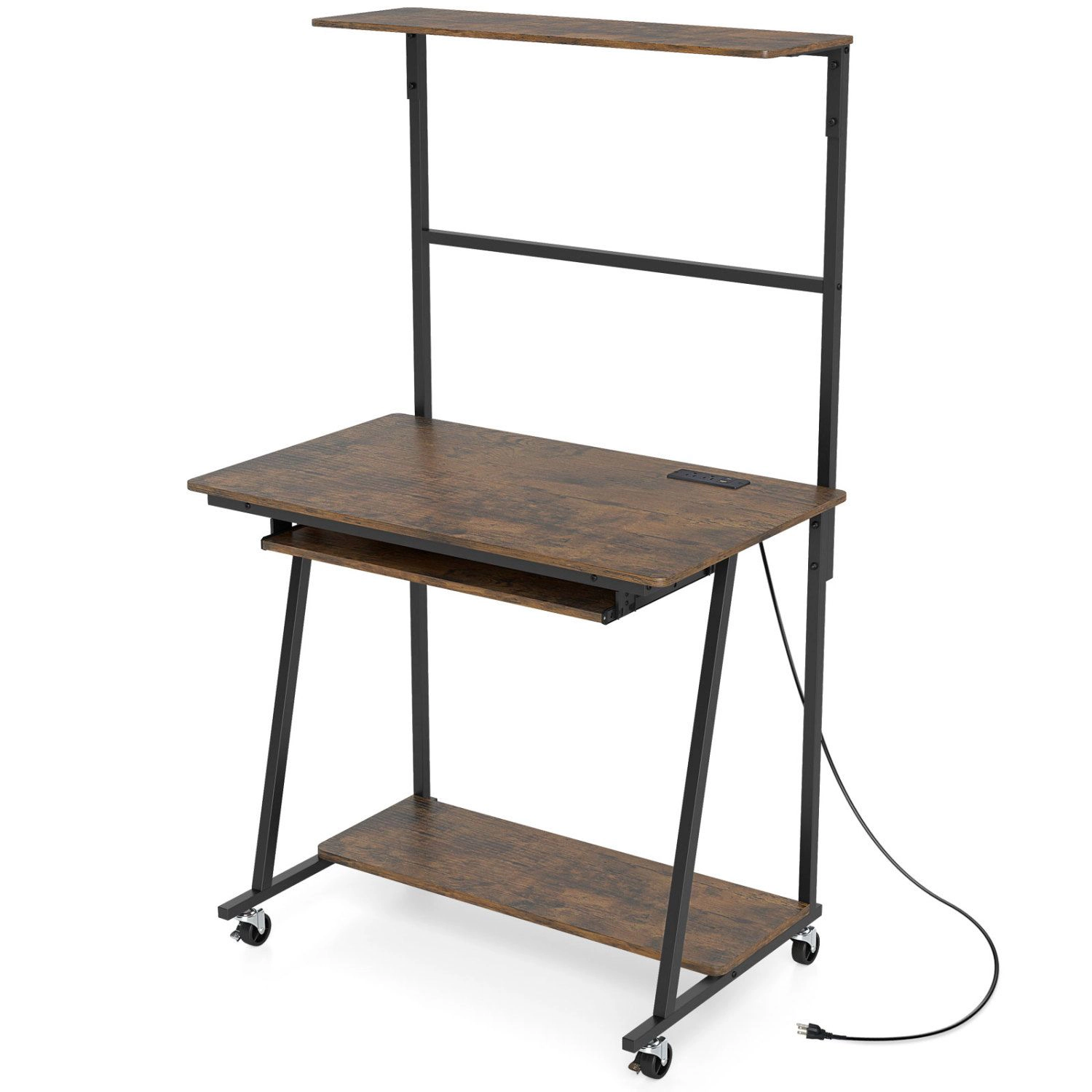 SlickBlue Rolling Office Desk with Keyboard Tray, Storage and LED Lights