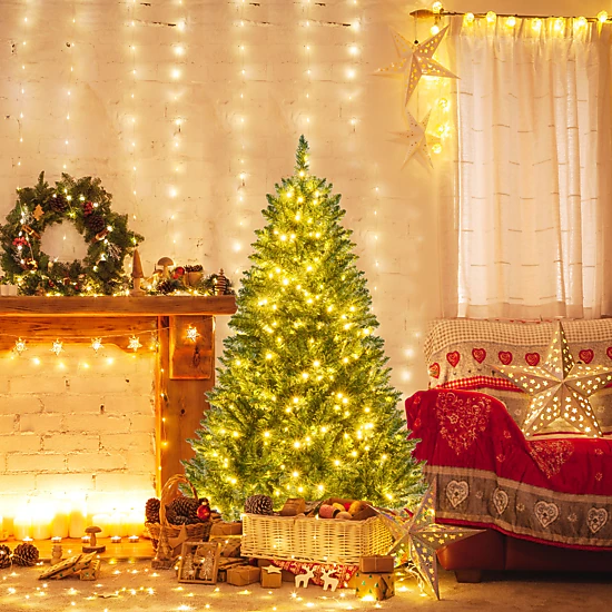 LJG 5/6/7 Feet Artificial Christmas Tree Hinged Xmas Tree with 7