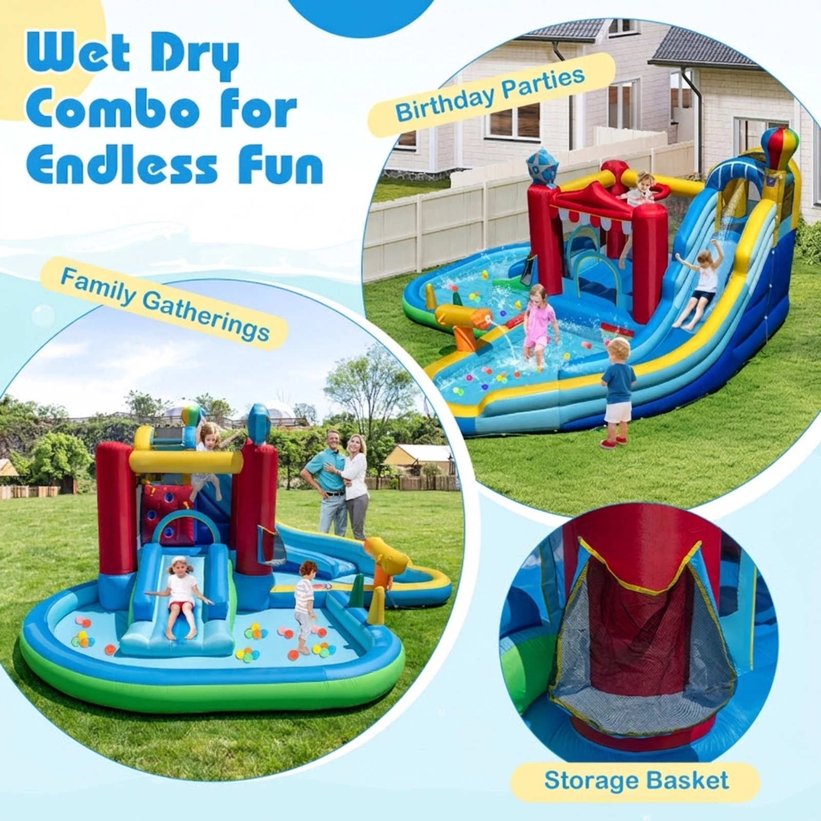 SUGIFT Inflatable Water Park with Splash Pool Water Cannon and Bounce House 200-lb Capacity Ages 3-12 Multi-Color