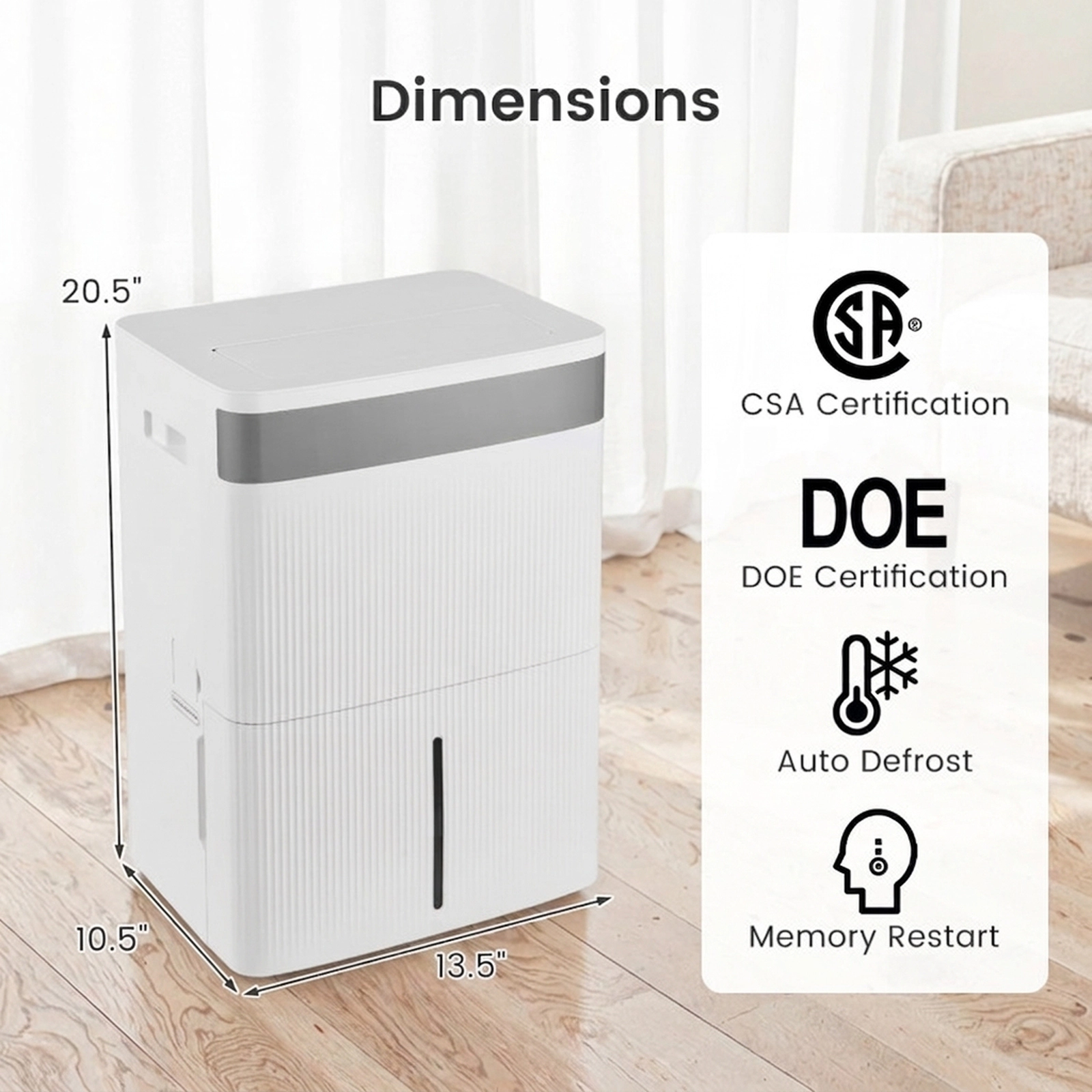 SUGIFT White 5500-Sq-Ft 96-Pint Dehumidifier with 3 Modes and 24H Timer 13.5-in W 10.5-in D 20.5-in H