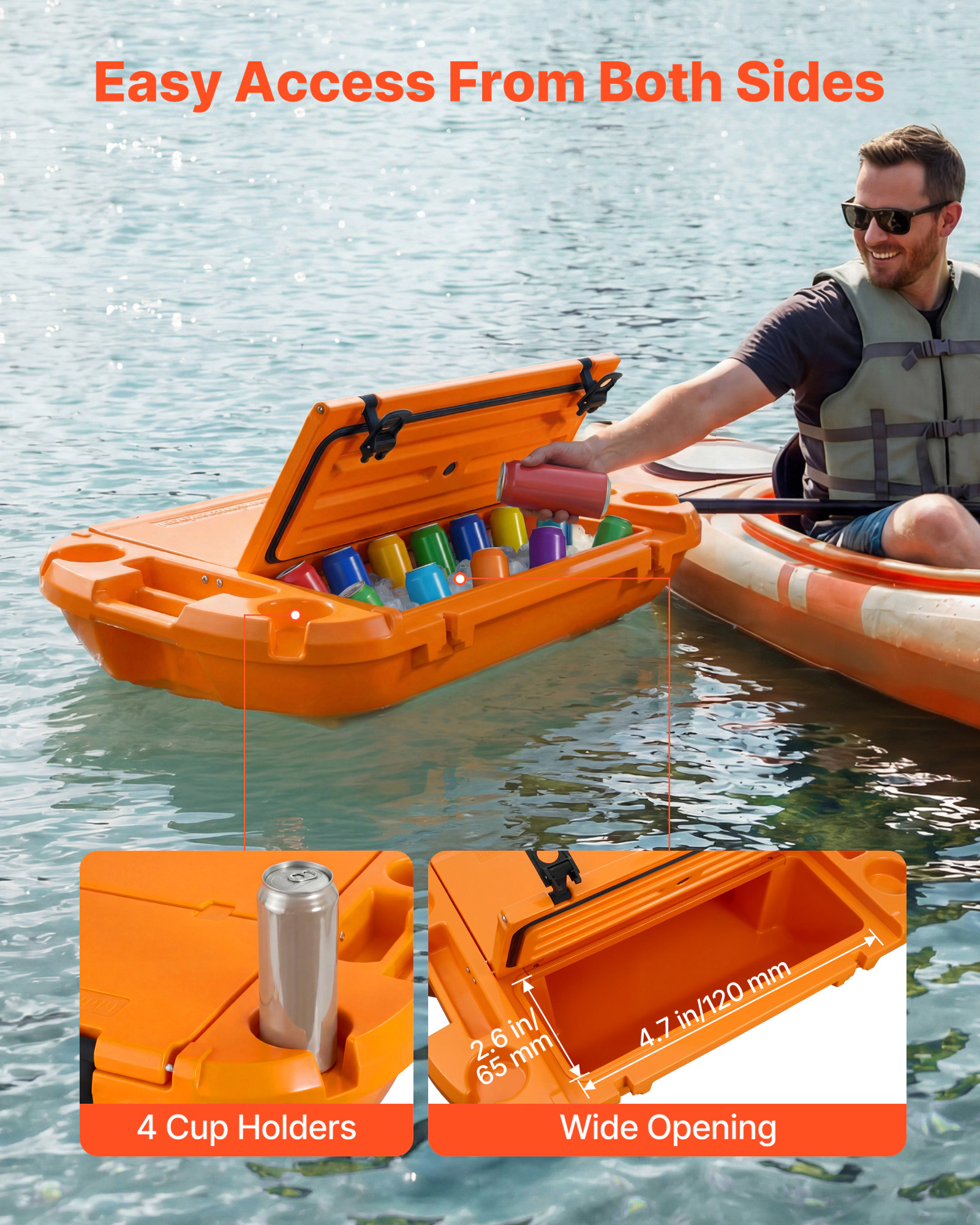 HONGGE 40 QT Floating Cooler with Tow Rope, Boat-Style LLDPE Ice Chest for Lake, River, Pool, Beach & Kayaking
