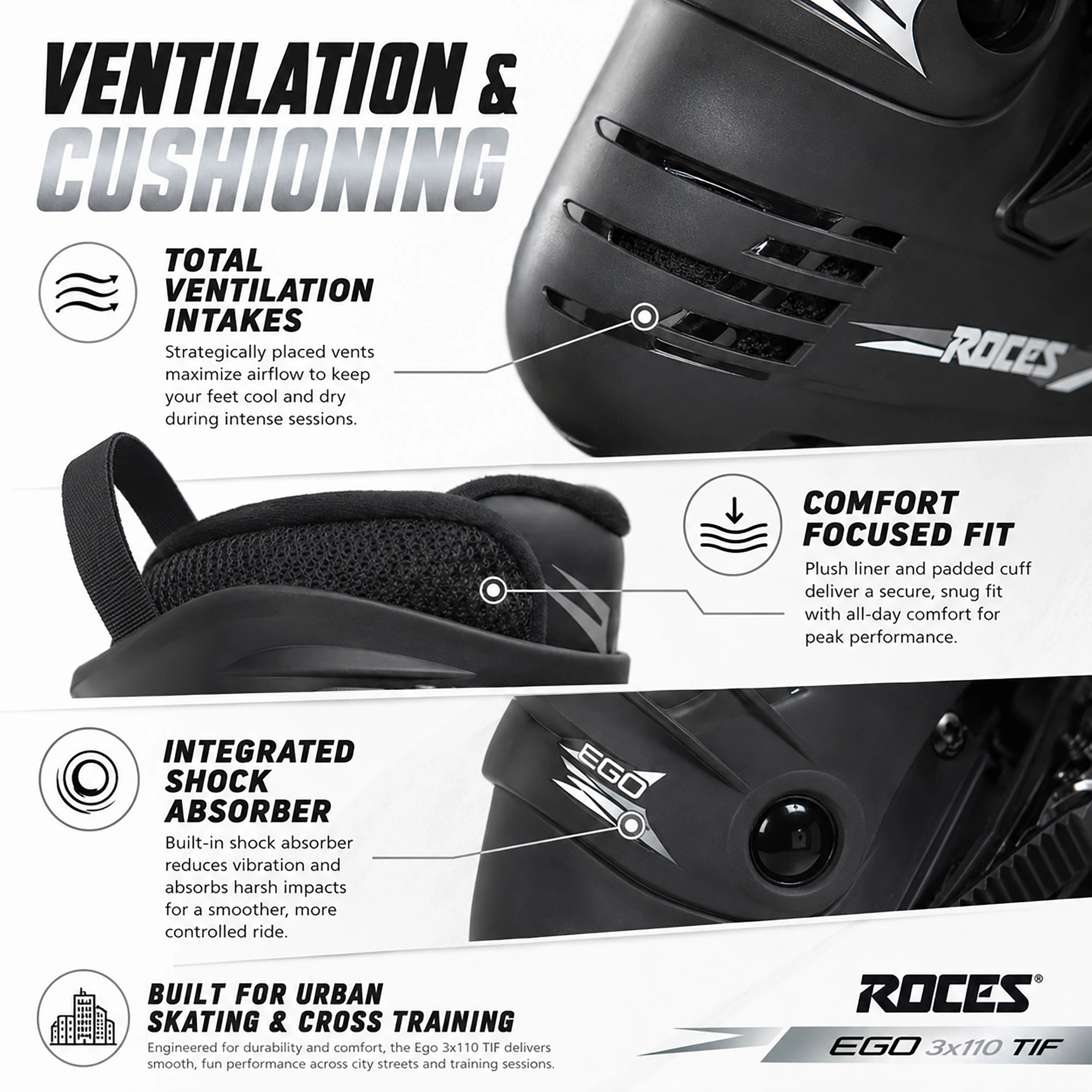 Roces Ego 3x110 TIF Mens Inline Skates