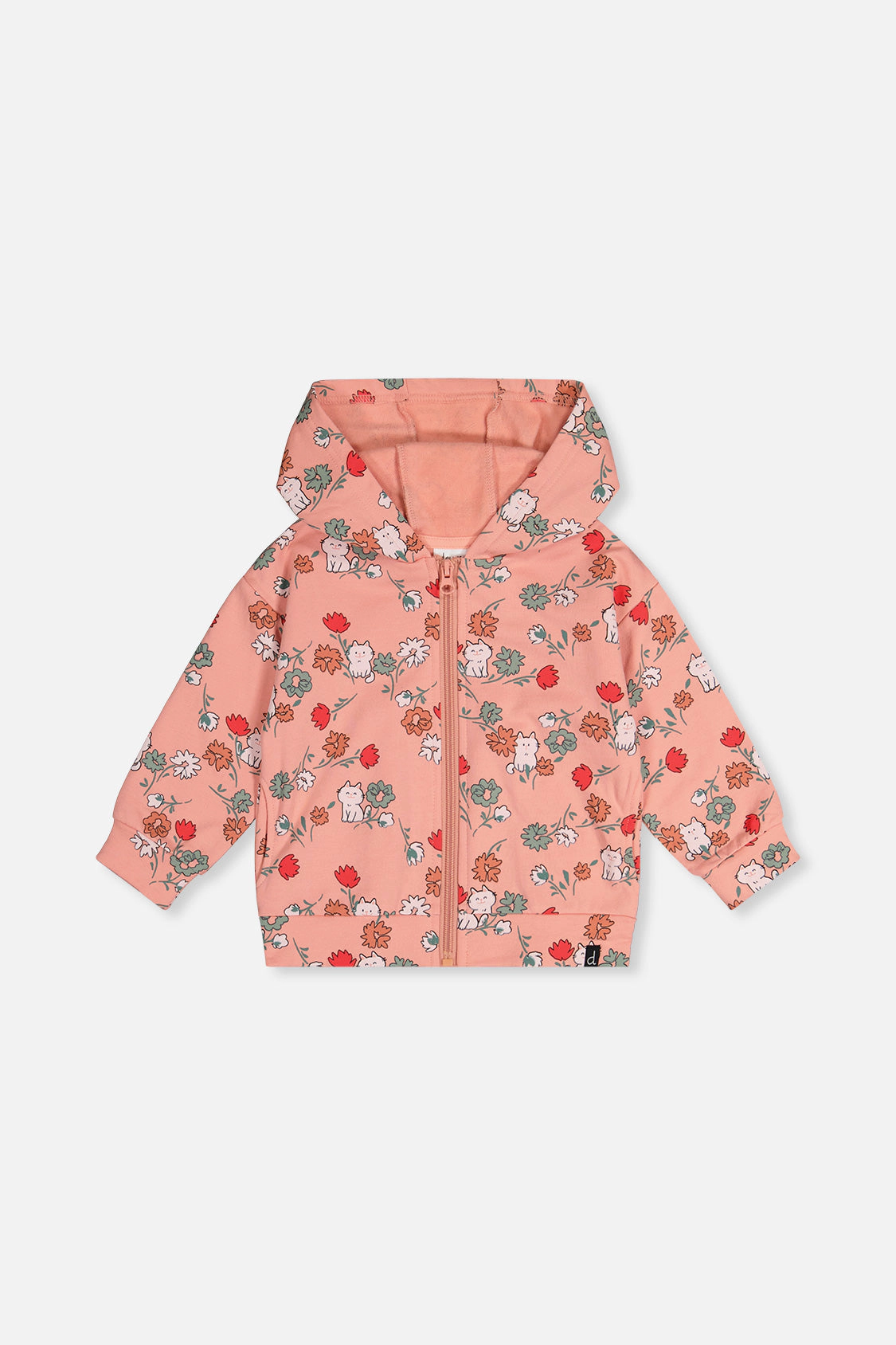 Deux par Girls French Terry Hooded Zip Cardigan with Cat Print