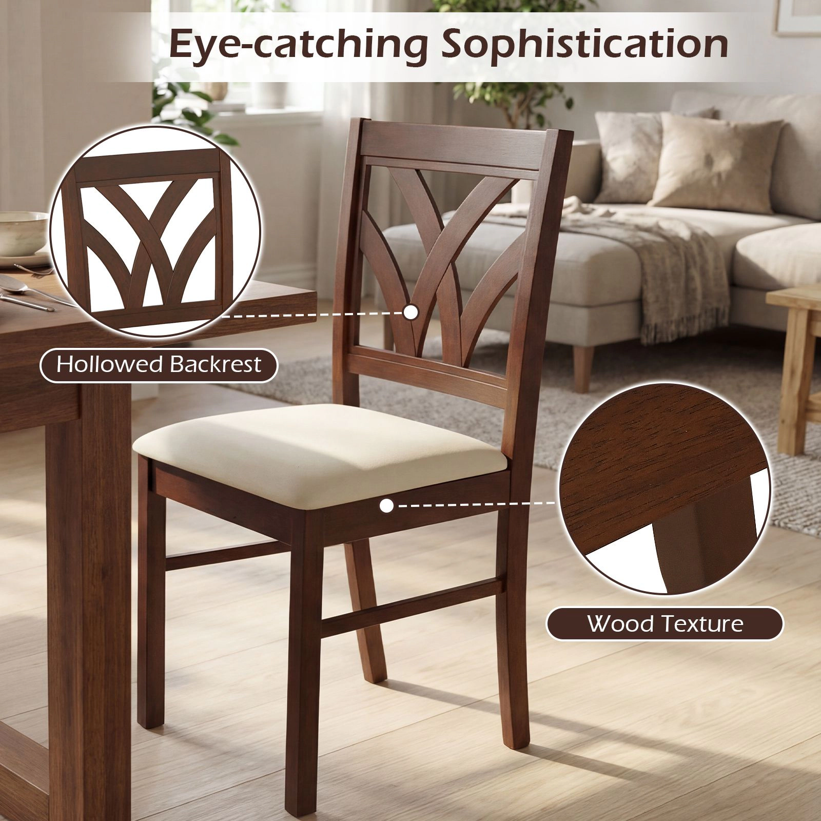 SlickBlue Unisex Set of 2 Upholstered Wooden Dining Chairs with Padded Seat