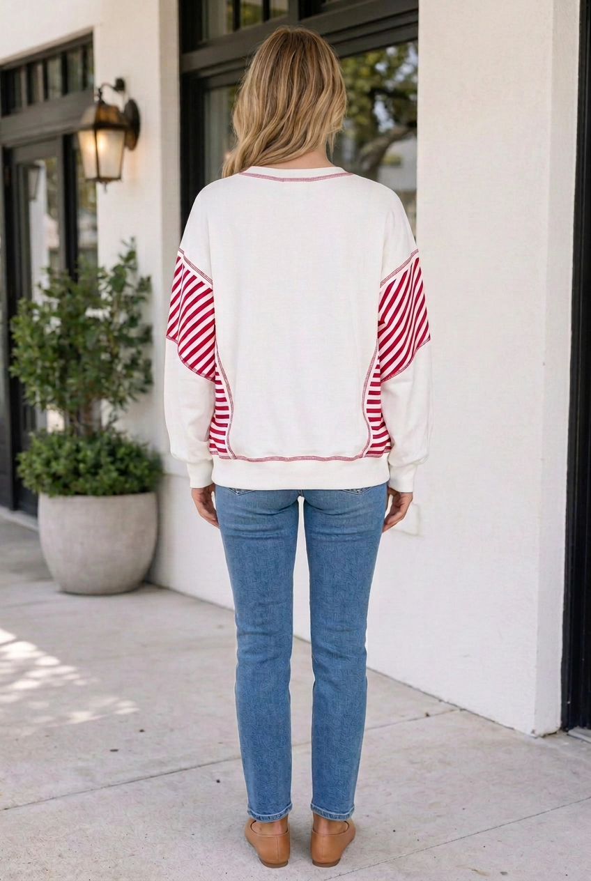 Threaded Pear Women's Paulia Patchwork Puff Sleeve Top