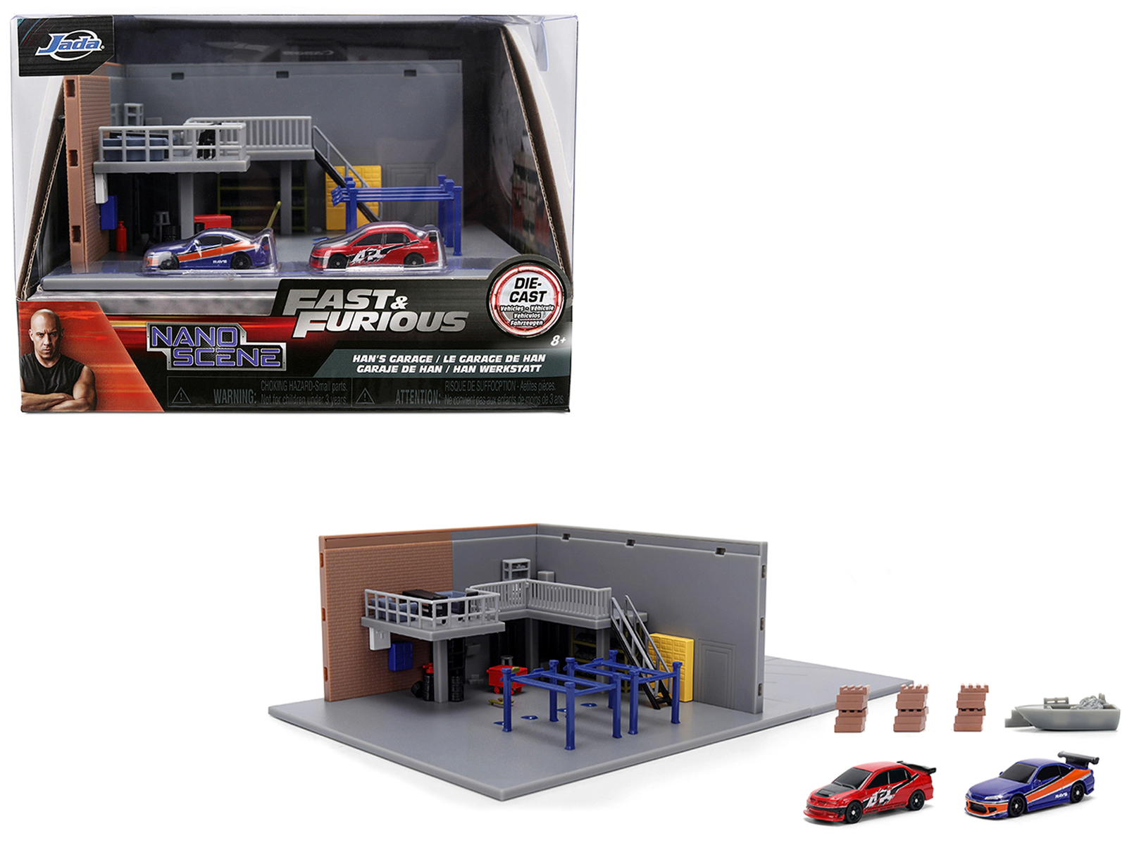 Jada "Fast & Furious" Han's Garage Diorama with 2 Cars and Accessories "Nano Scene" Series 1/32 Model by Jada