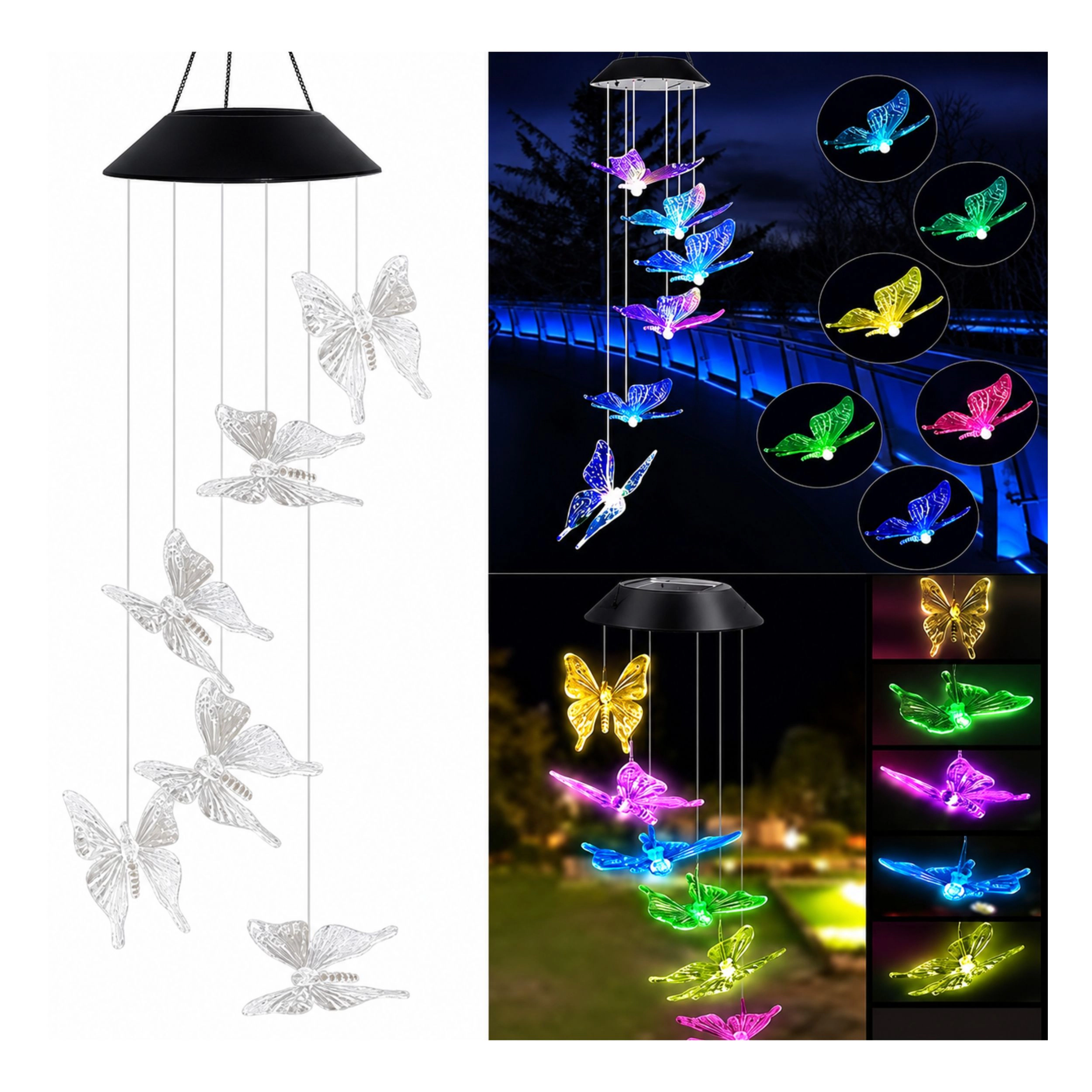 Home Collection Solar LED Color Changing Butterfly Wind Chime