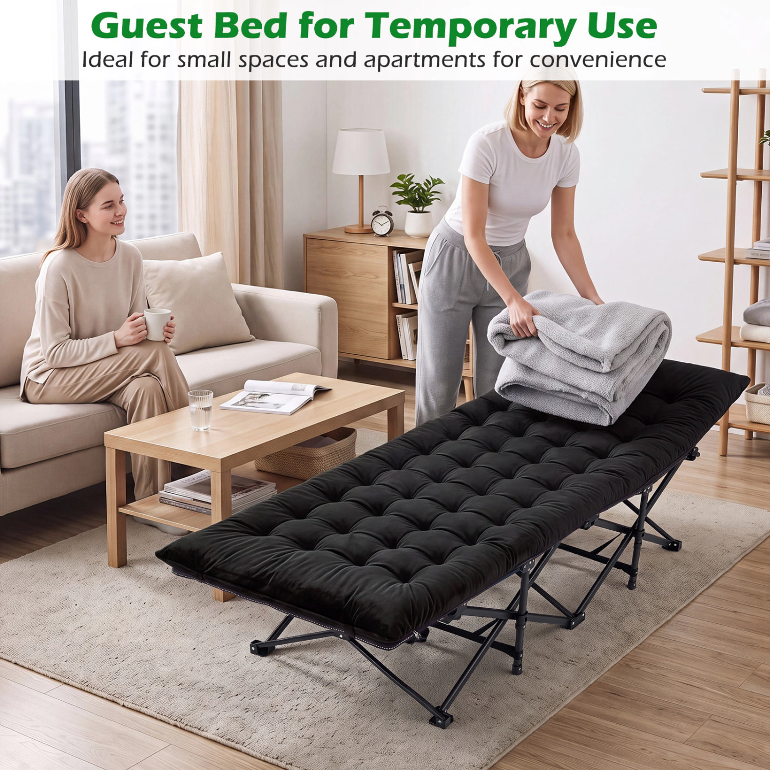 LJG Camping Cot for Adults with Soft Padded Mat and Carrying Bag