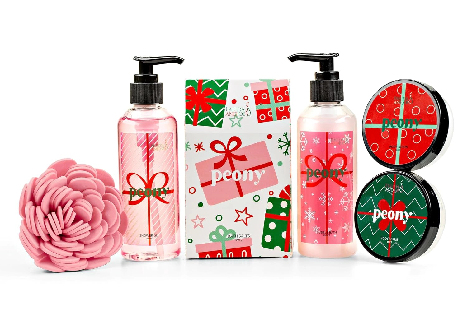 Freida and Joe  Women Pink Peony Bath & Body Spa Gift Set In Natural Wood Basket