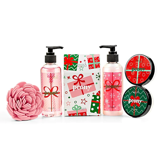 Freida and Joe  Women Pink Peony Bath & Body Spa Gift Set In Natural Wood Basket