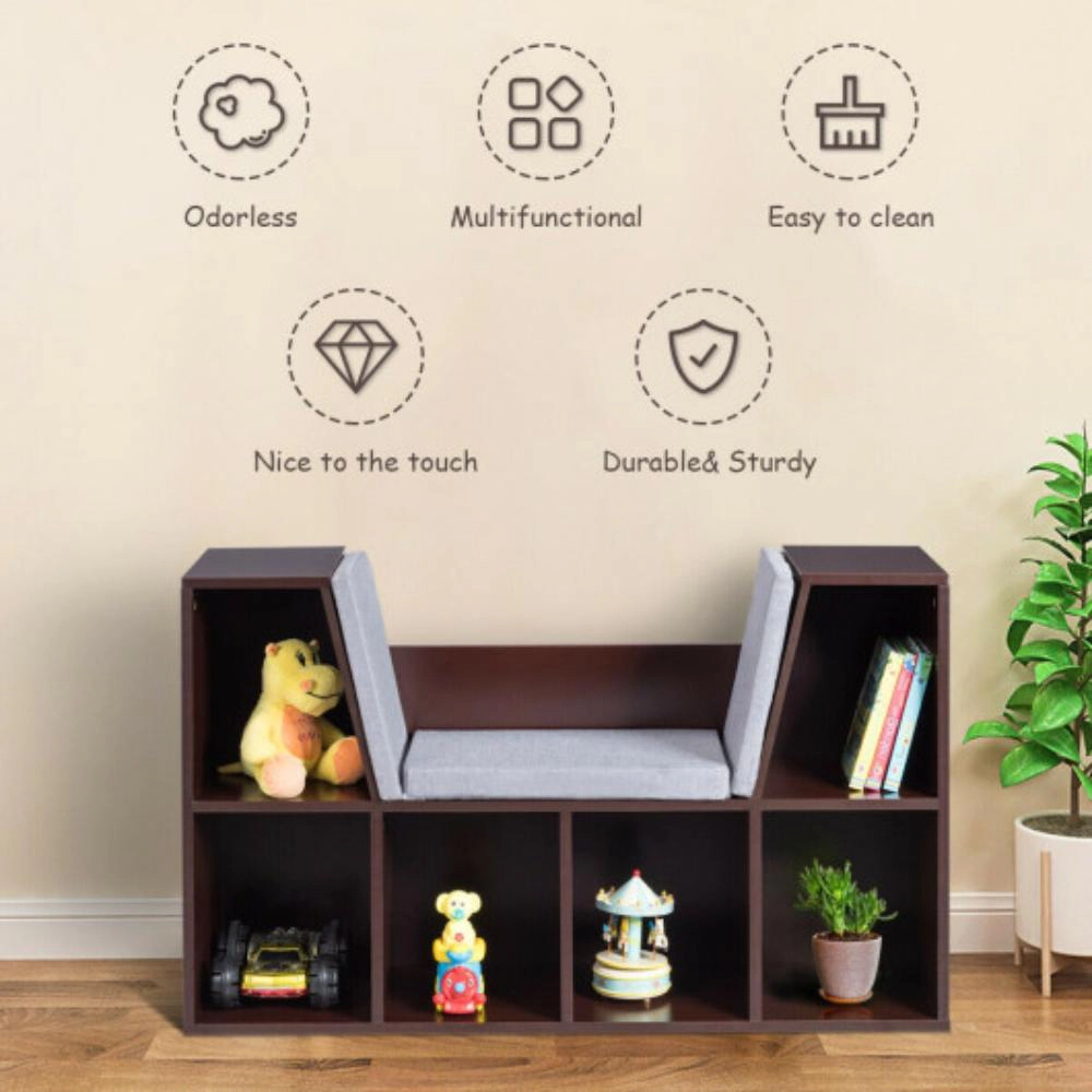 Hivvago 6-Cubby Kid Storage Bookcase Cushioned Reading Nook